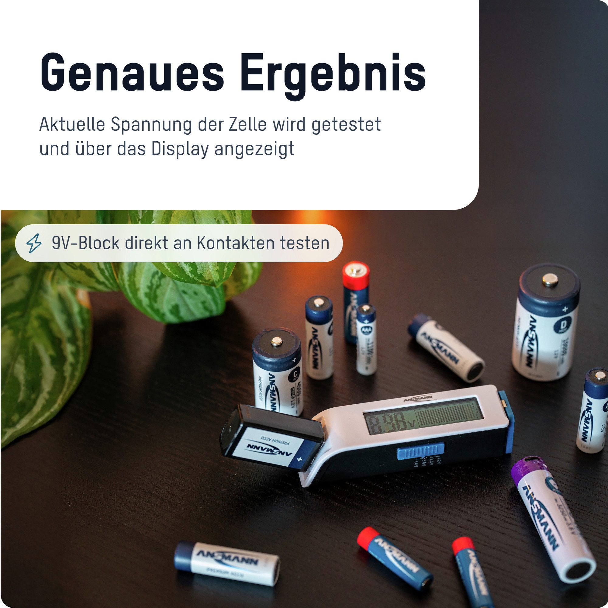ANSMANN AG Universeller Batterietester für handelsübliche Akkus, Batterien Batterie-Ladegerät