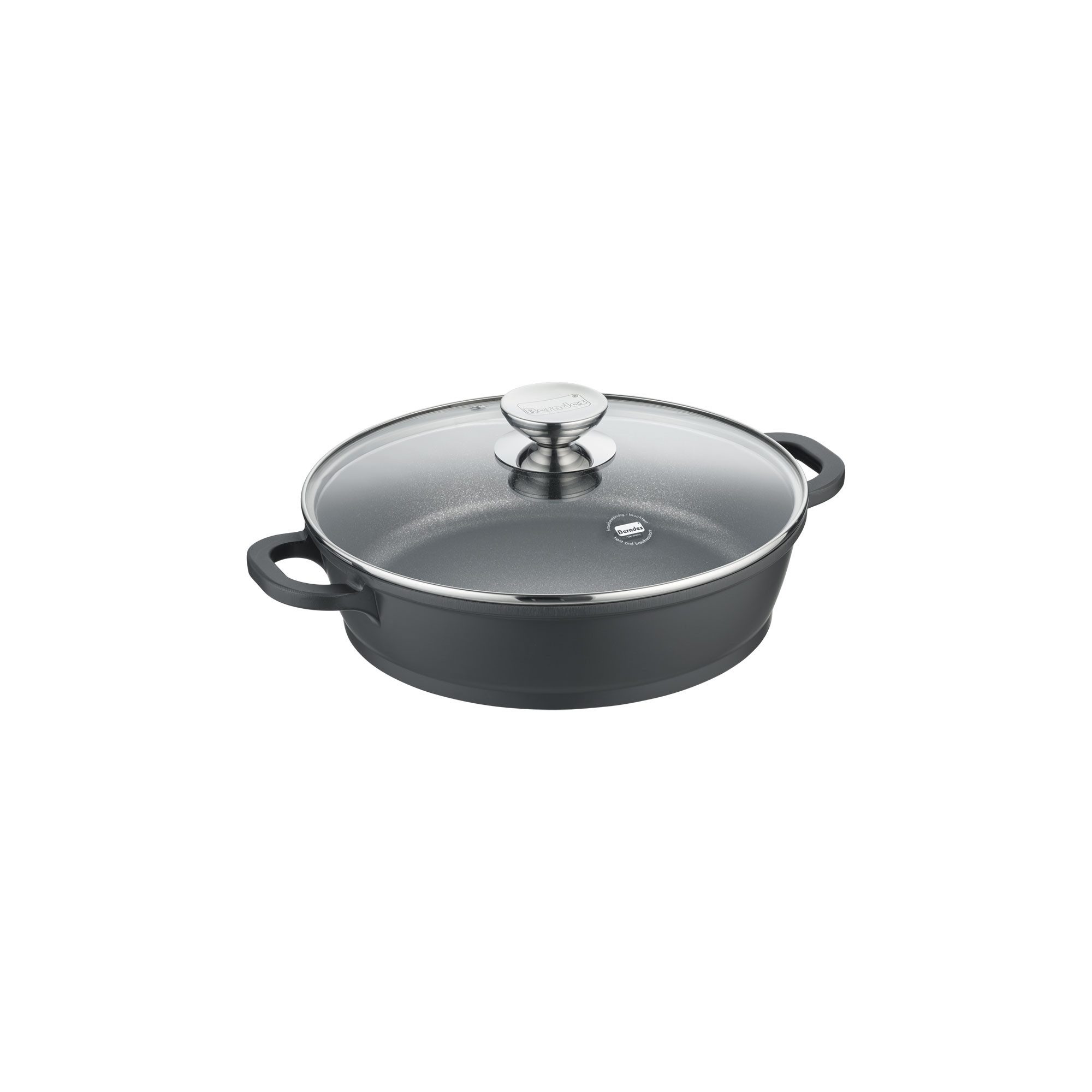 Berndes Servierpfanne mit Glasdeckel 24, 28 oder 32 cm, Aluguss, schwarz - Vario Click, Aluminium-Vakuumdruckguss