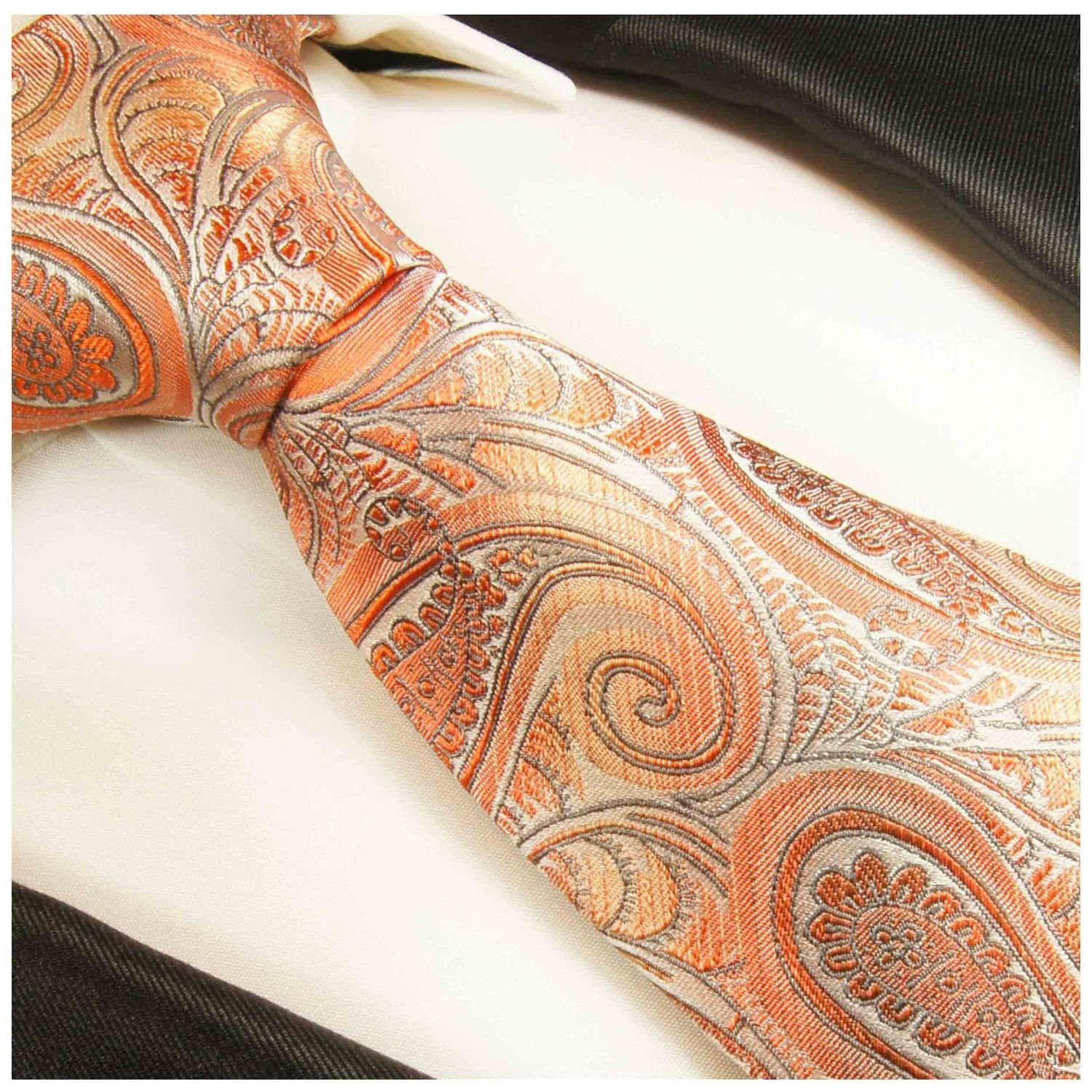 Seide 100% Schlips Herren Schmal (6cm), brokat Paul Malone Seidenkrawatte Krawatte 2015 Elegante orange paisley