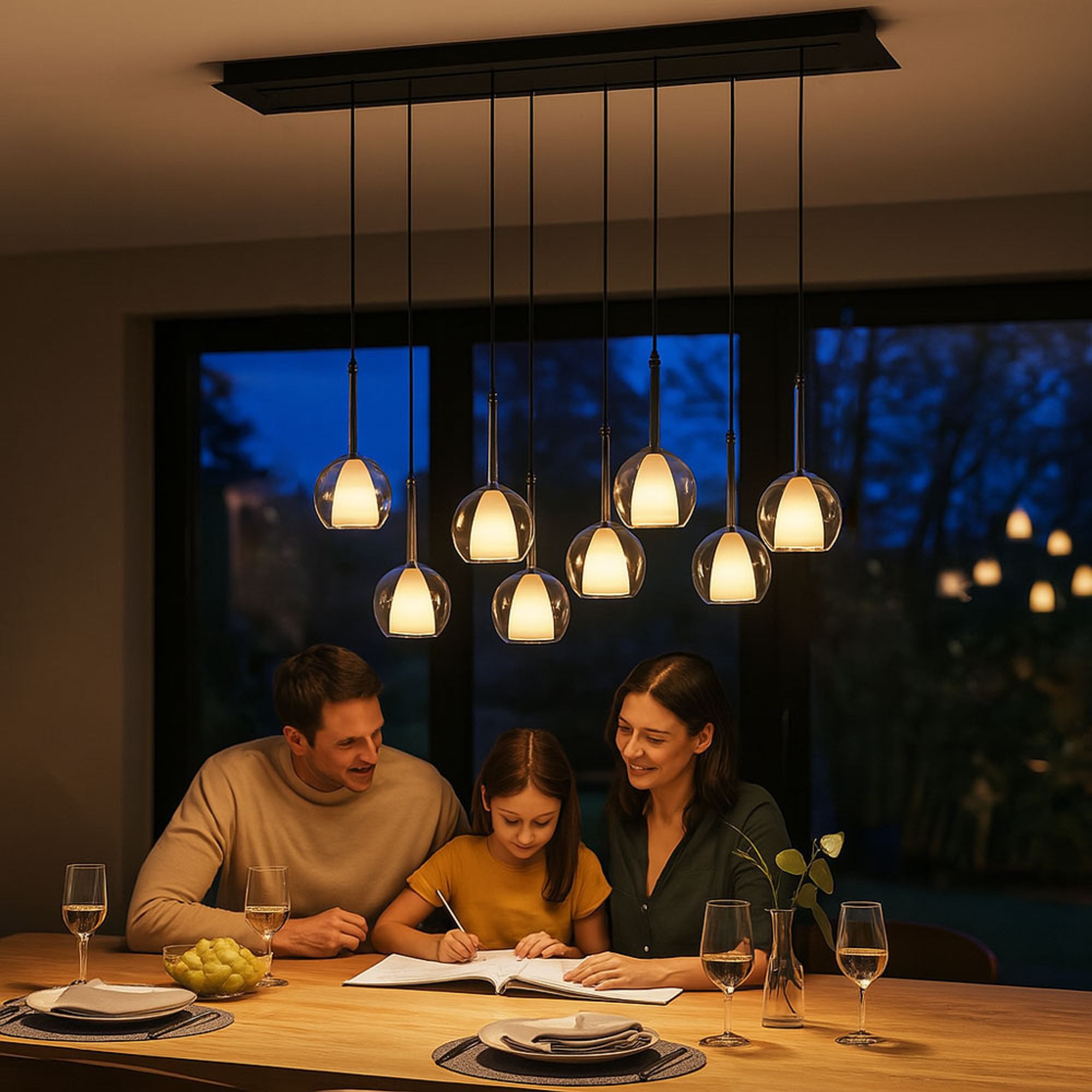 s.luce Pendelleuchte Belluna Esstischleuchte 8-flammig 160cm 2-reihig Rauch