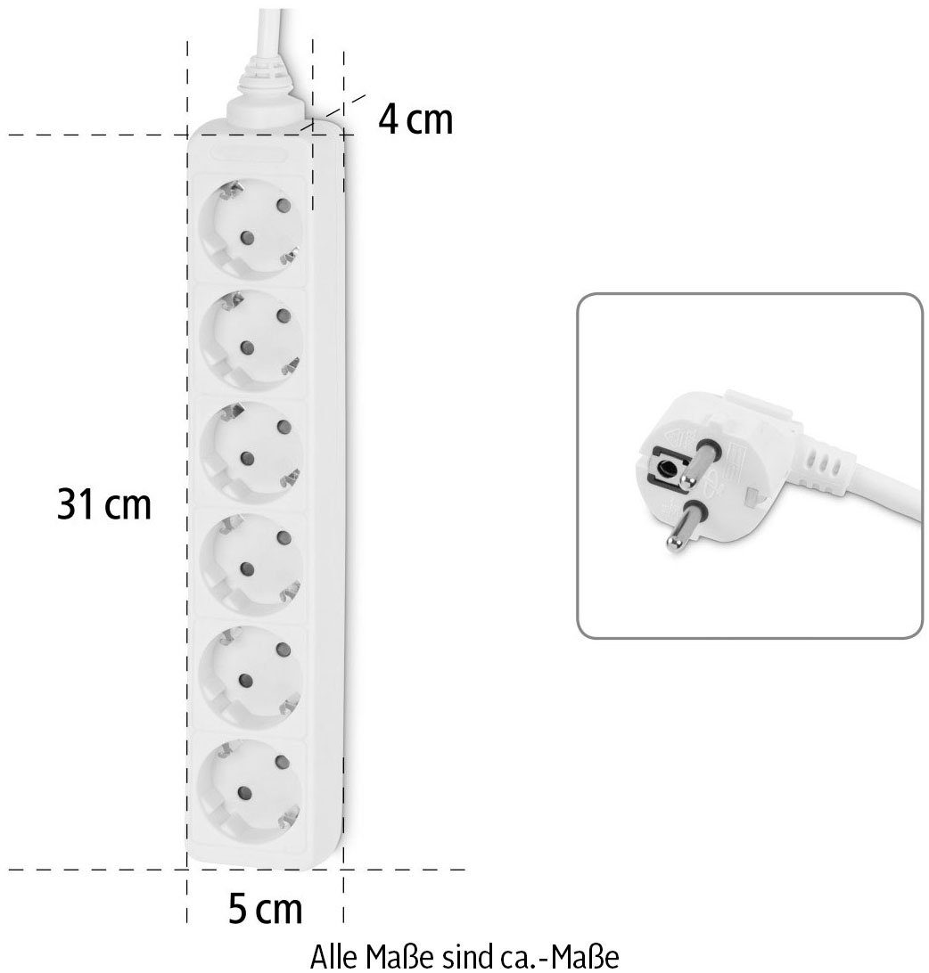 1,4 Weiß erhöhtem Steckdosenleiste Steckdosenverteiler 6-fach mit Berührungsschutz, Hama (Kabellänge m), 6-fach