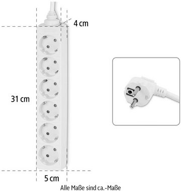 Hama Steckdosenverteiler 6-fach Steckdosenleiste 6-fach (Kabellänge 1,4 m), mit erhöhtem Berührungsschutz, Weiß