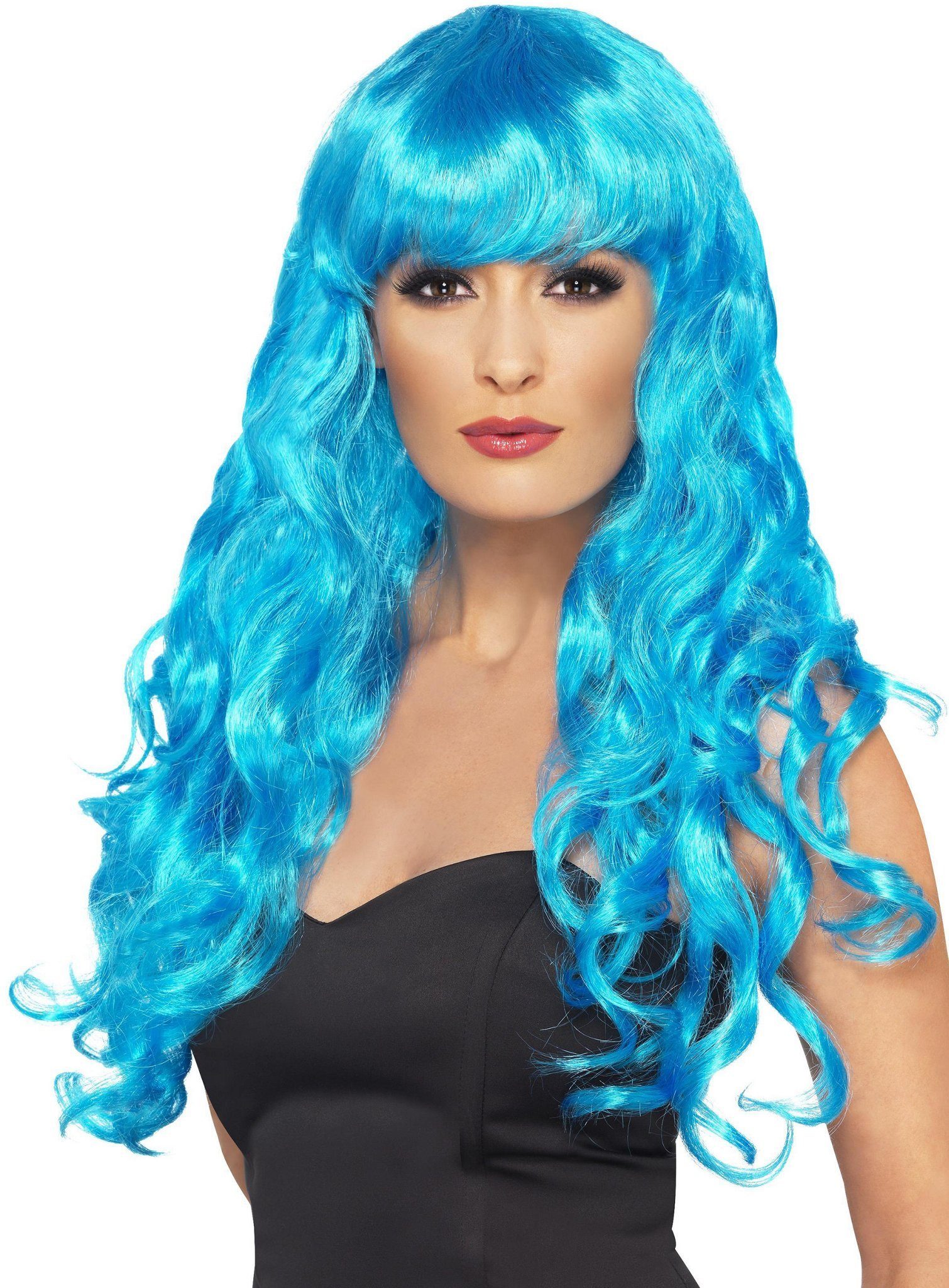 Smiffys Kostüm-Perücke Mermaid Lockenperücke hellblau, Langhaarperücken in  knalligen Farben für Meerjungfrauen & Co.