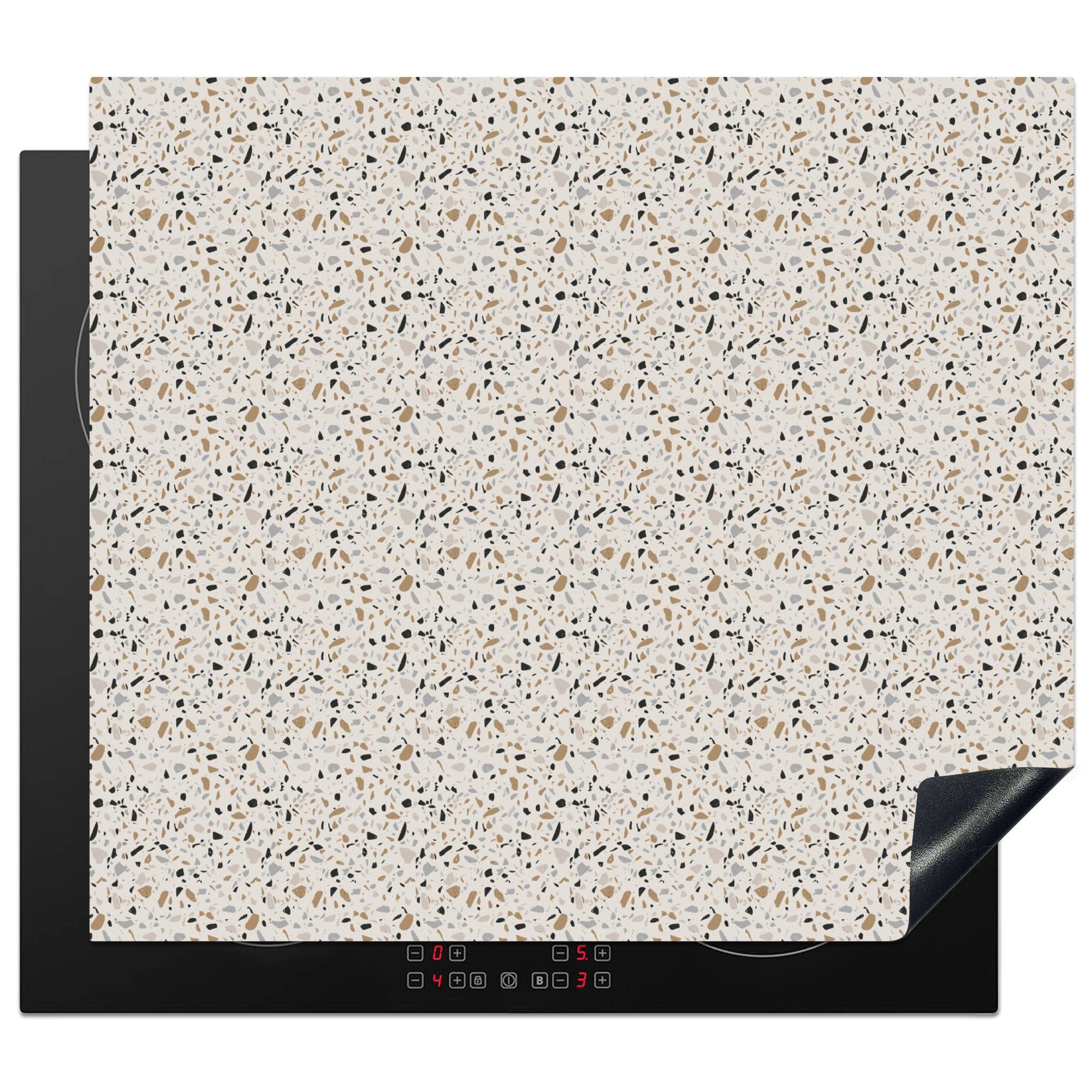 MuchoWow Herdblende-/Abdeckplatte Terazzo - Muster - Struktur, Vinyl, (1 tlg), 57x51 cm, Induktionsschutz, Induktionskochfeld, Ceranfeldabdeckung