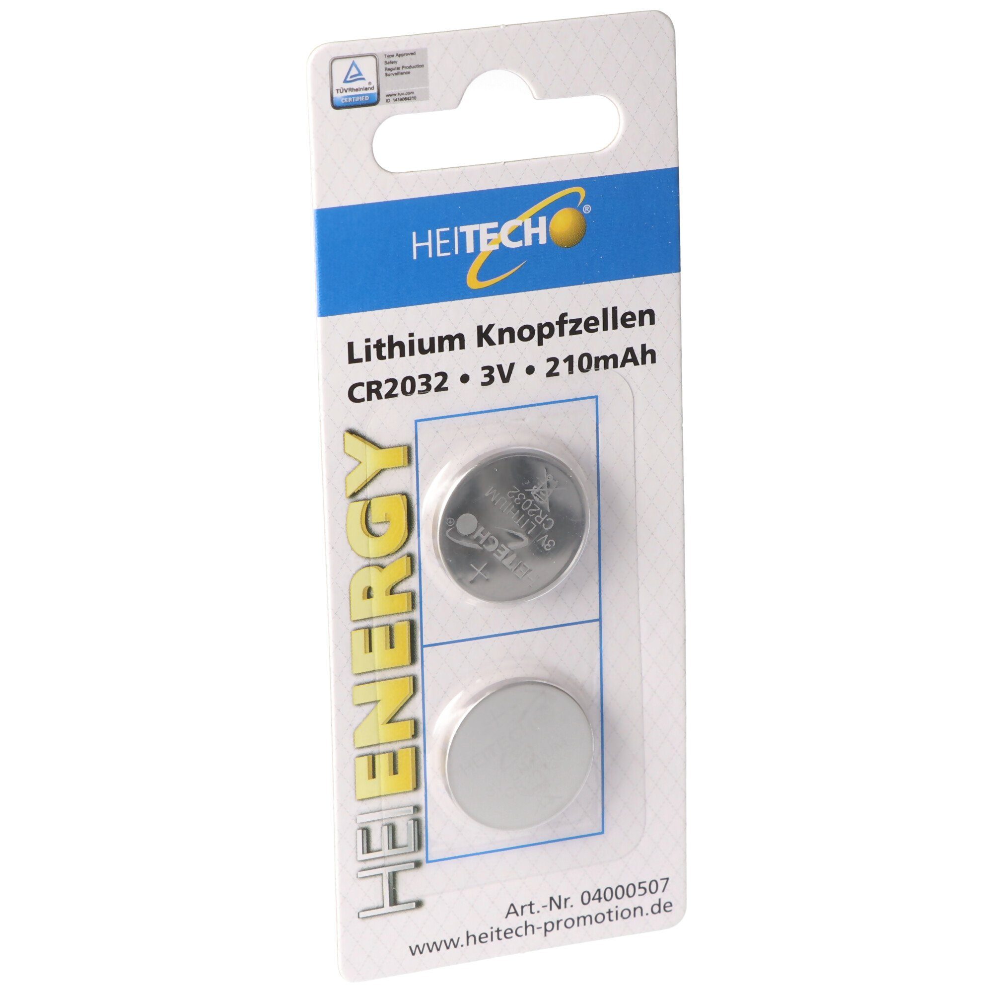 HEITECH CR2032 Lithium Batterie im praktischen 2er-Set, Lithium Knopfzelle CR Batterie