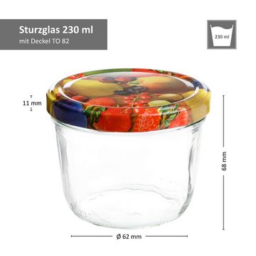 MamboCat Einmachglas 10er Set Sturzglas 230 ml To 82 Obst gelbe Birne Deckel Rezeptheft, Glas