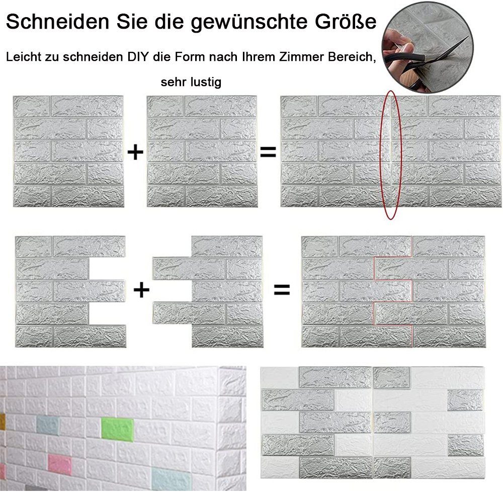 (10 Tapete, St) - Steinoptik,Wasserdicht Selbstklebend Wandpaneele NUODWELL Ziegel 3D 3D-Tapete