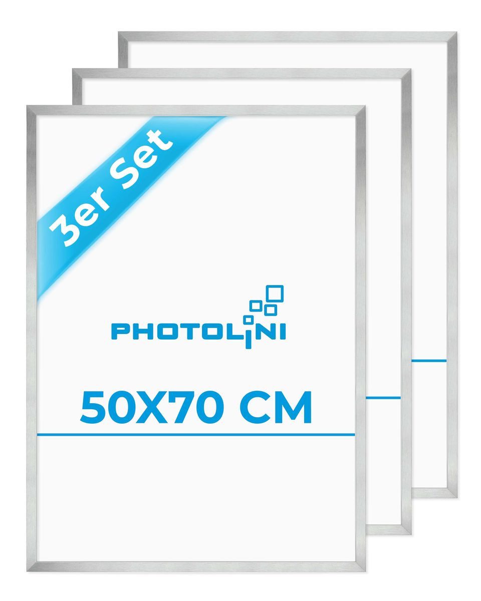 PHOTOLINI Bilderrahmen 3er Set 50x70 cm Poster-Rahmen, zum Aufhängen, für 3 Bilder (3er Set), MDF Holz, Acrylglas & Zubehör, für Fotos & Poster