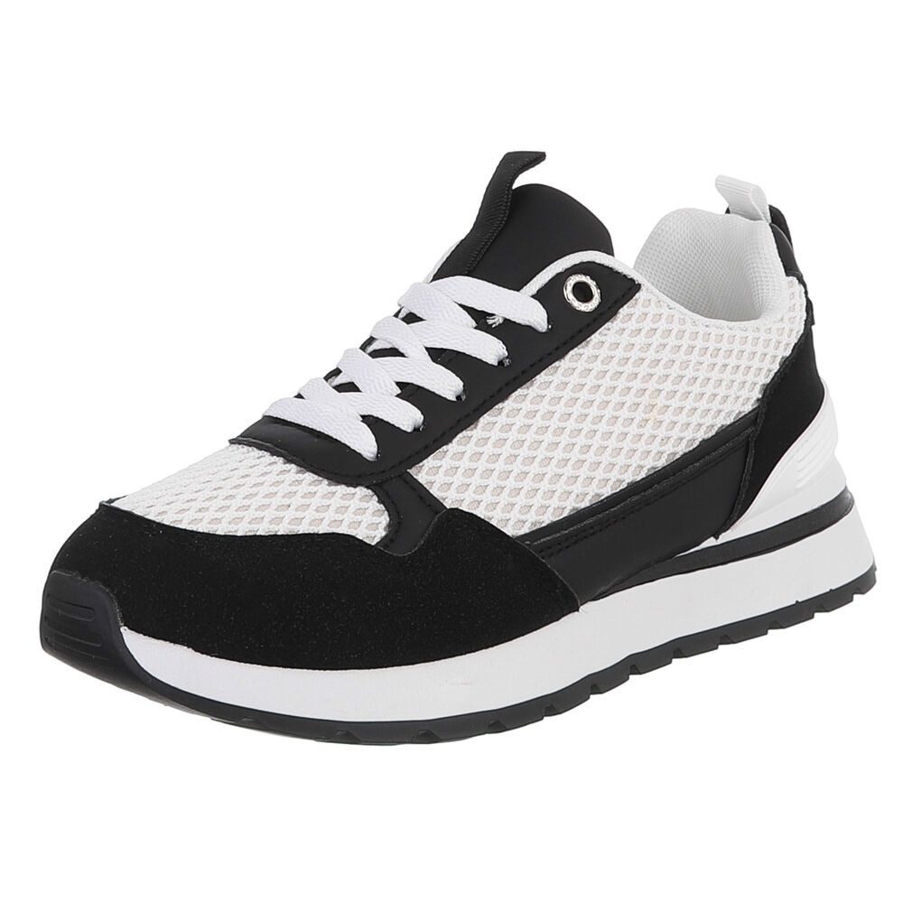 Ital-Design Vielseitige Sneakers für Damen mit atmungsaktivem Mesh-Design Sneaker (91116894) Flach Sneakers Low in Schwarz