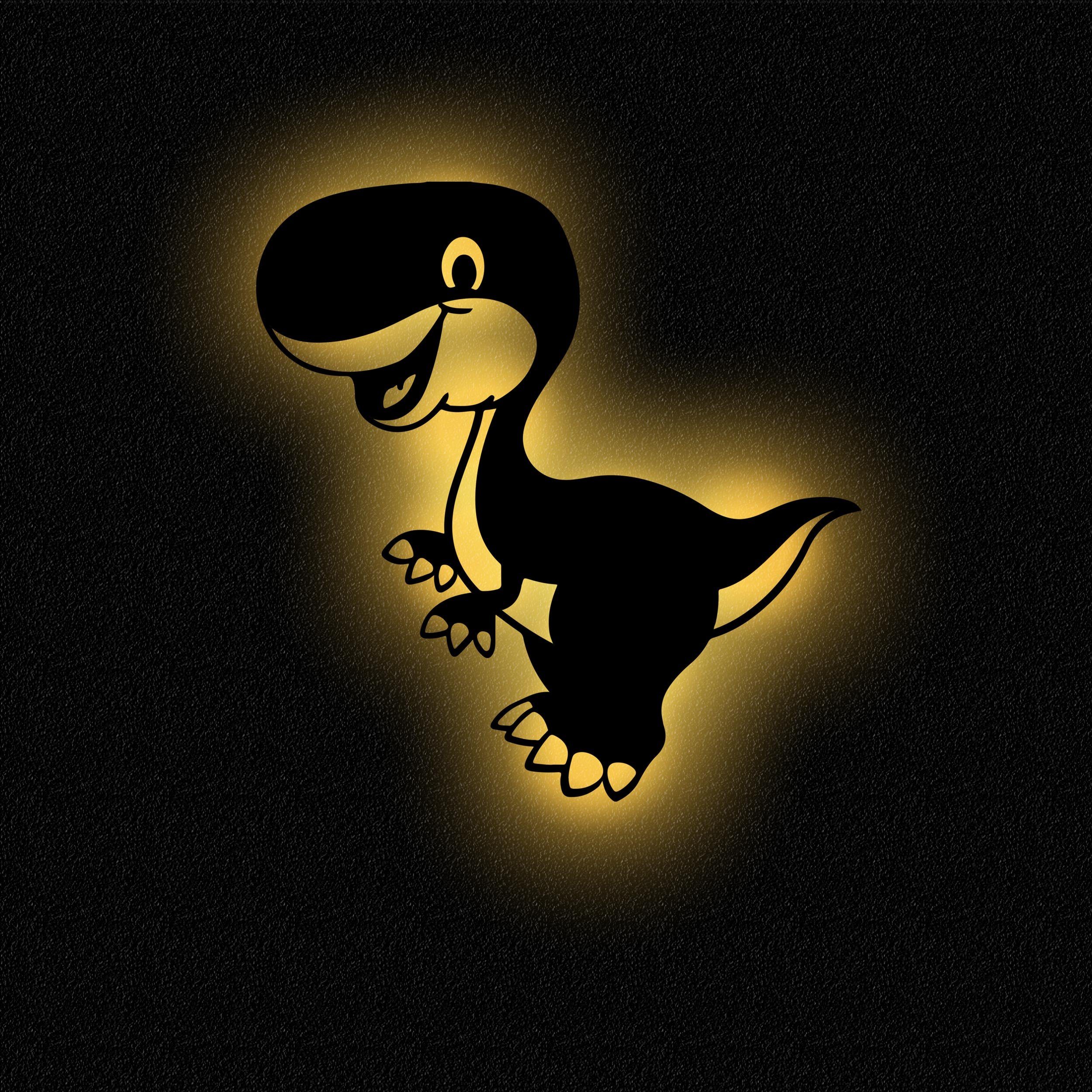 Namofactur LED Dekolicht Dino - Schlaflicht mit Dinosaurier Motiv für Kleinkinder - Wand Lampe, Ohne Zugschalter/Stern, LED fest integriert, warmweiß, Wanddekoobjekt Kinderzimmer Leuchte batteriebetrieben Unbehandelt