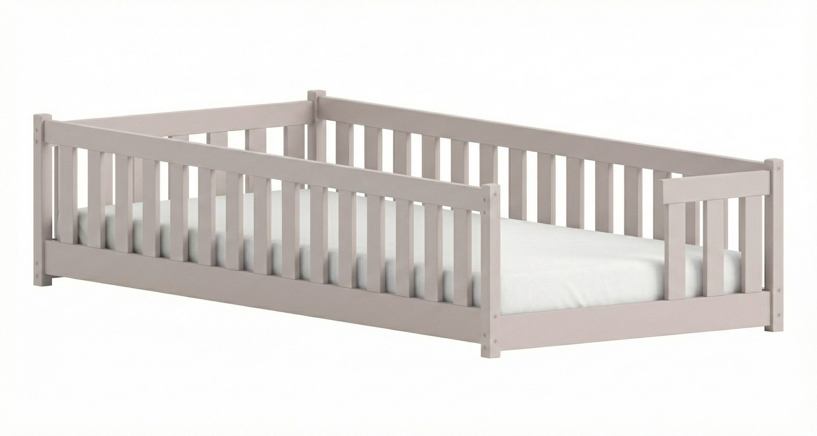 Kids Collective Kinderbett Bodenbett mit Rausfallschutz & Lattenrost Montessori Betten Kinder (Verfügbare Größen: 80 x 160, 80 x 180, 90 x 190, 90 x 200, 120 x 200, 140 x 200 cm), Jugendbett Einzelbett Kiefer Kaschmir 80x160 cm