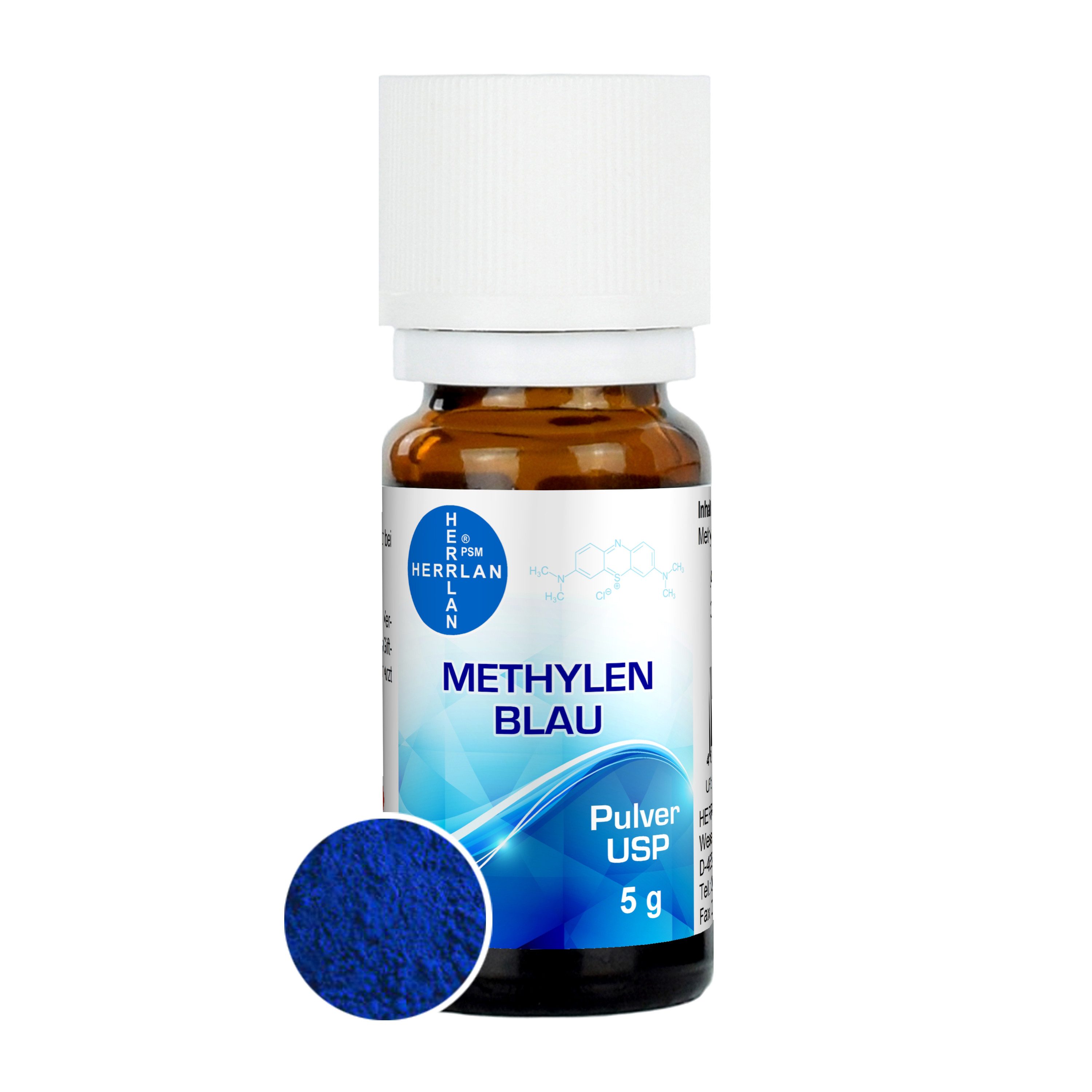 HERRLAN Textilfarbe Methylenblau Pulver, 5 g USP - zertifiziert