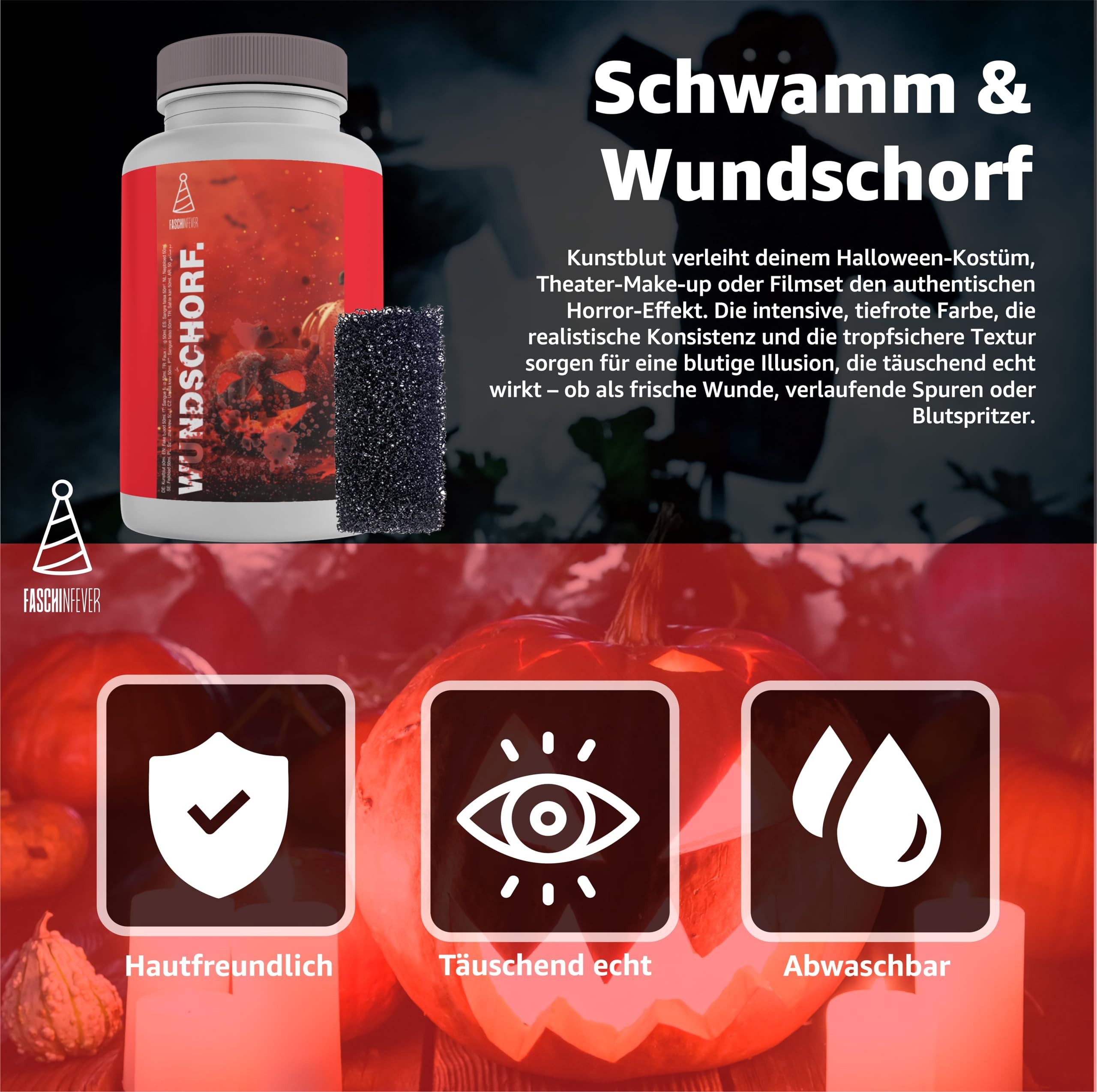 FASCHINFEVER Kostüm 15 ml Blut mit Wundschorf - abwaschbar & täuschend echt