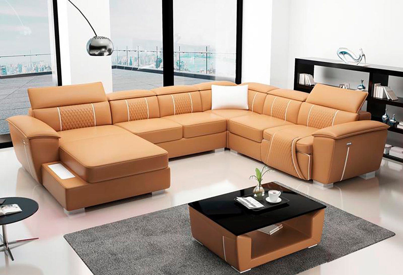 Polster Ecksofa, JVmoebel Wohnlandschaft Design Couch Ecksofa Leder Relax Sofa