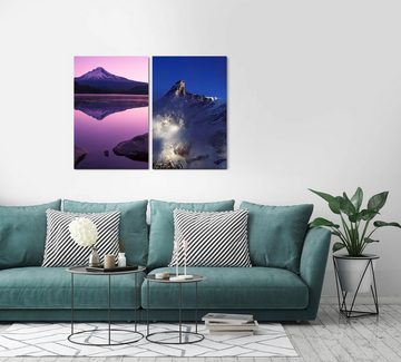 Sinus Art Leinwandbild 2 Bilder je 60x90cm Bergsee Vulkan Berggipfel Reflexion Fuji Kraftvoll Stille