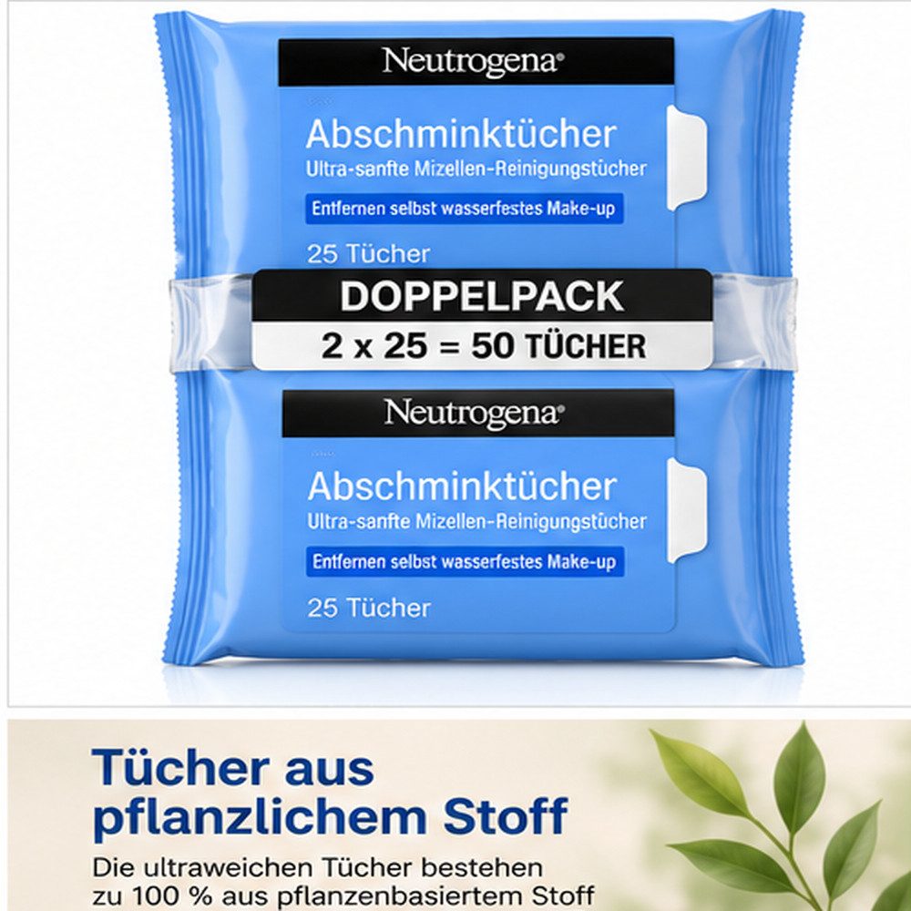 Neutrogena Gesichtsreinigungstücher Neutrogena Make-Up Remover Gesichtsreinigungstücher, 25 Stück, 20-tlg., Sanfte Reinigung, entfernt Make-up, auch wasserfeste Mascara