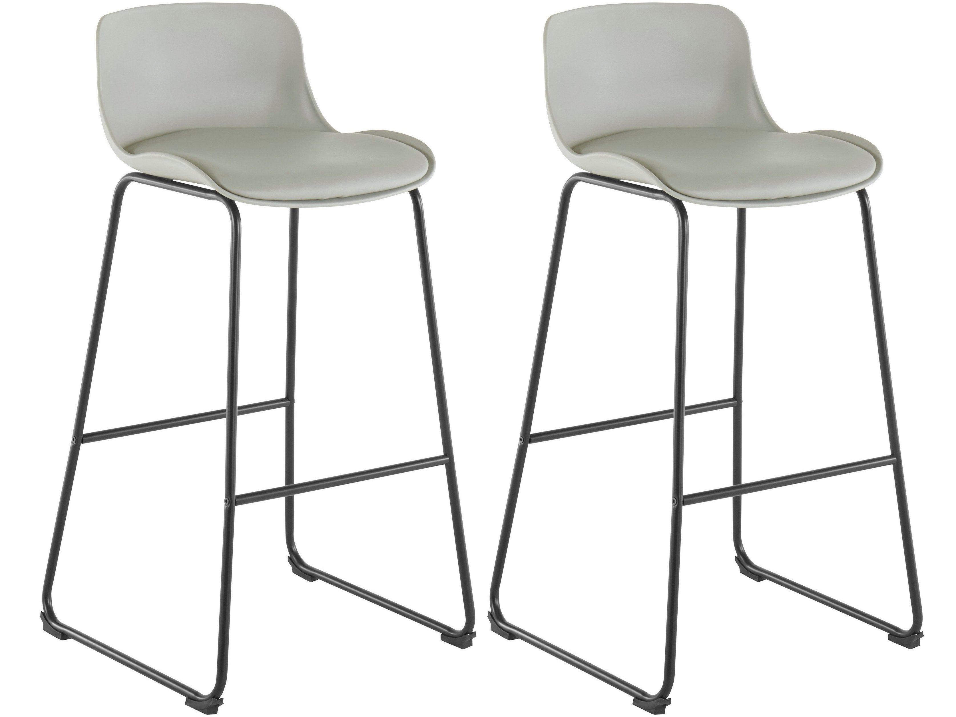 loft24 Hochstuhl Jackie (Set, 2 St), Barstuhl mit Metallgestell, Sitzkissen aus Kunstleder, Sitzhöhe 75 cm grau