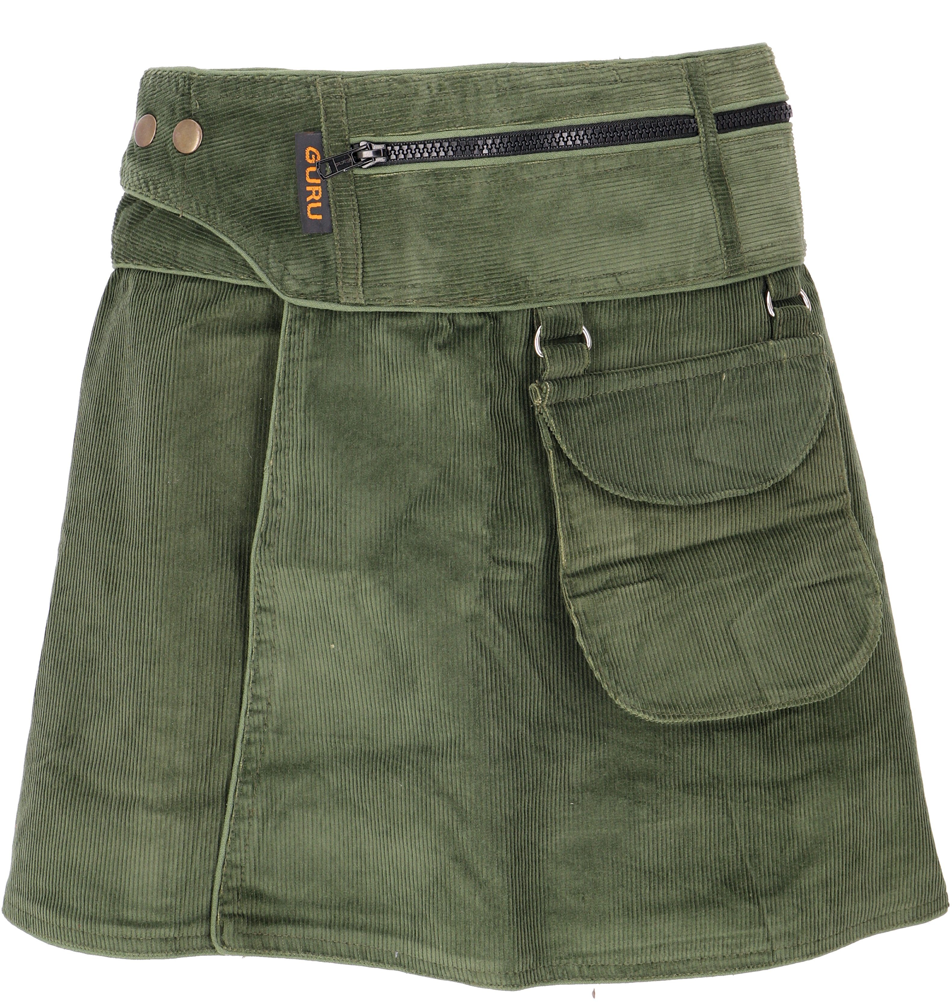 Guru-Shop Minirock Wickelrock, Cord Minirock - olivgrün alternative Bekleidung