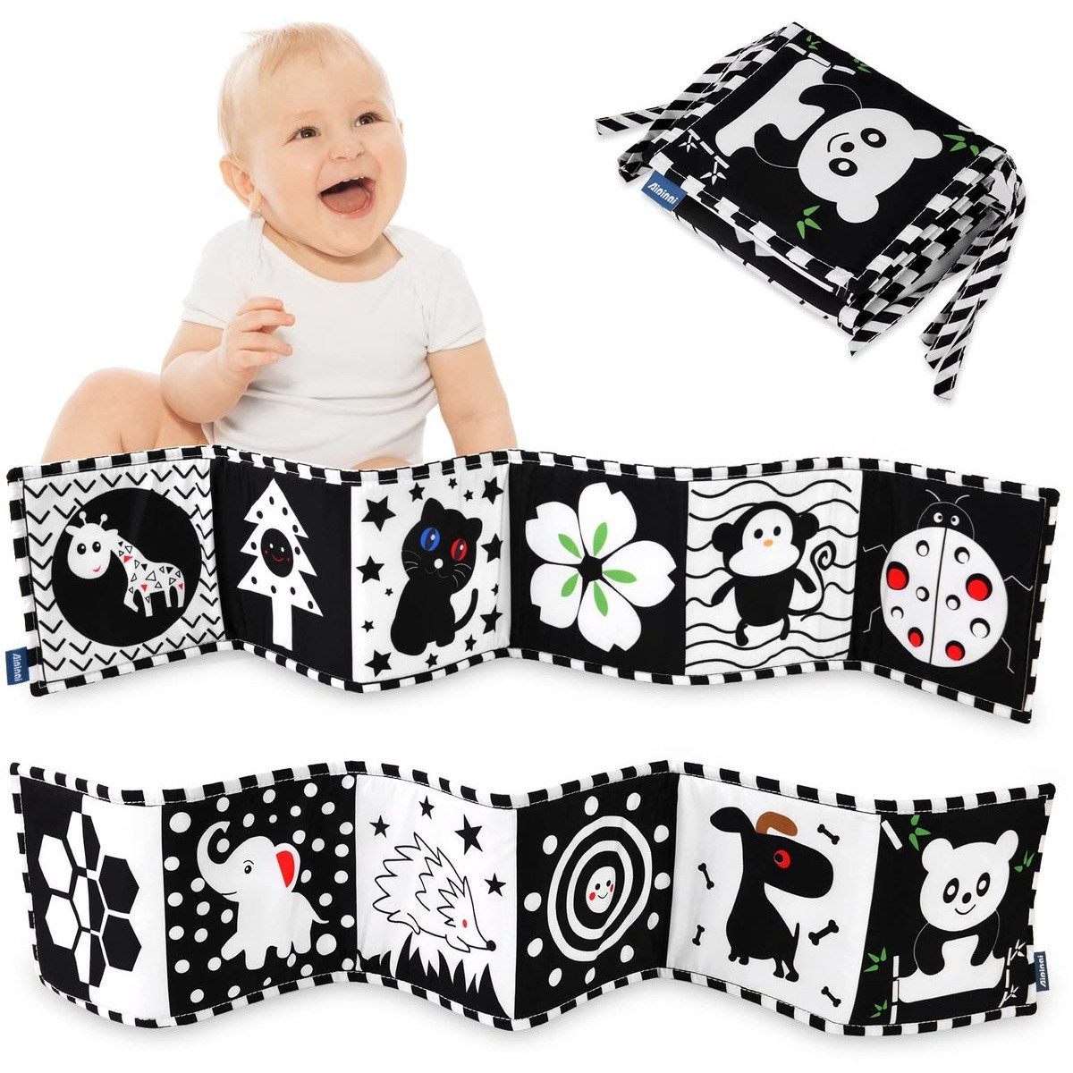 Kraftverdia Stoffbuch Knisterbuch Baby Montessori Spielzeug für Buggy & Laufgitter 0-6M