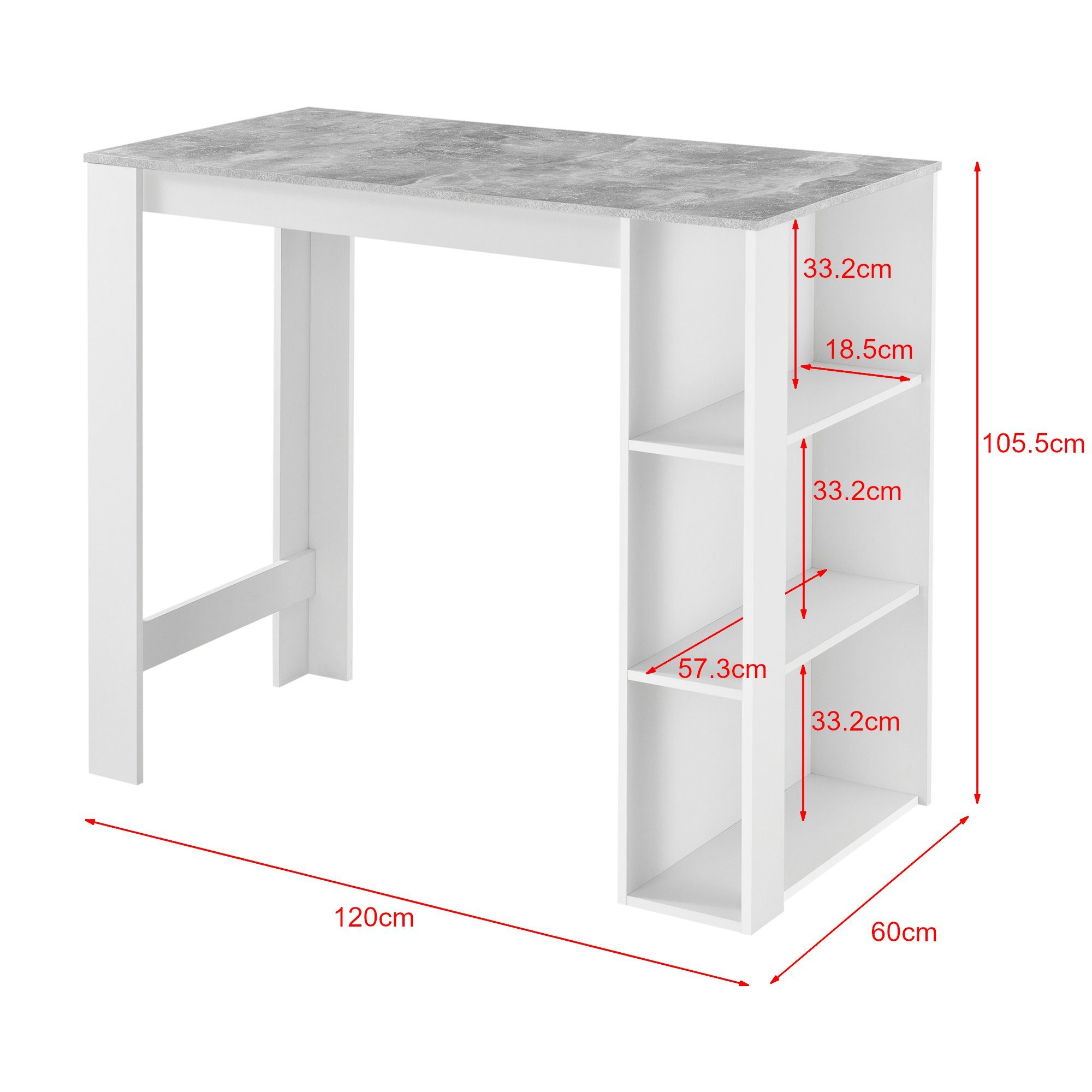 en.casa Bartisch, »Danderyd« Bartresen Weiß 105,5 betonfarben cm - / 60 weiß x 120 x Theke Betonoptik