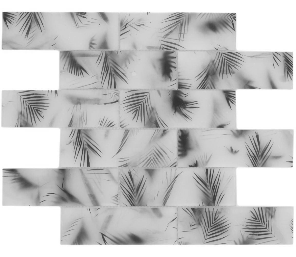 Mosani Mosaikfliesen Glasmosaik Mosaikfliese Verbund weiss schwarz matt Blattoptik