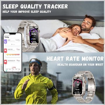 Niolina Smartwatch (1,57 Zoll, Android, iOS), mit Telefonfunktion, Blutdruckmessgerät Wasserdicht Sprachassistenten