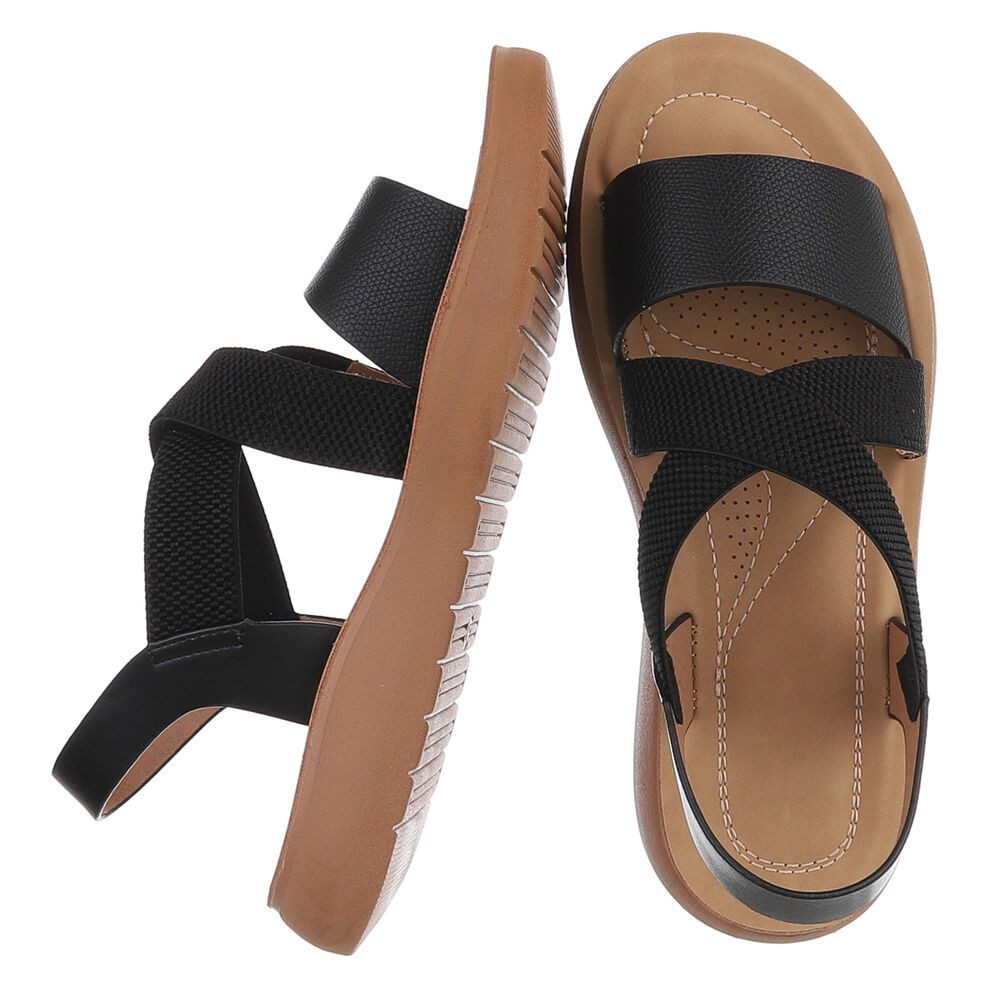 Ital-Design Damen Sandale mit Fersenriemen und Plateausohle Pantolette (92002713) Flach Pantoletten in Schwarz