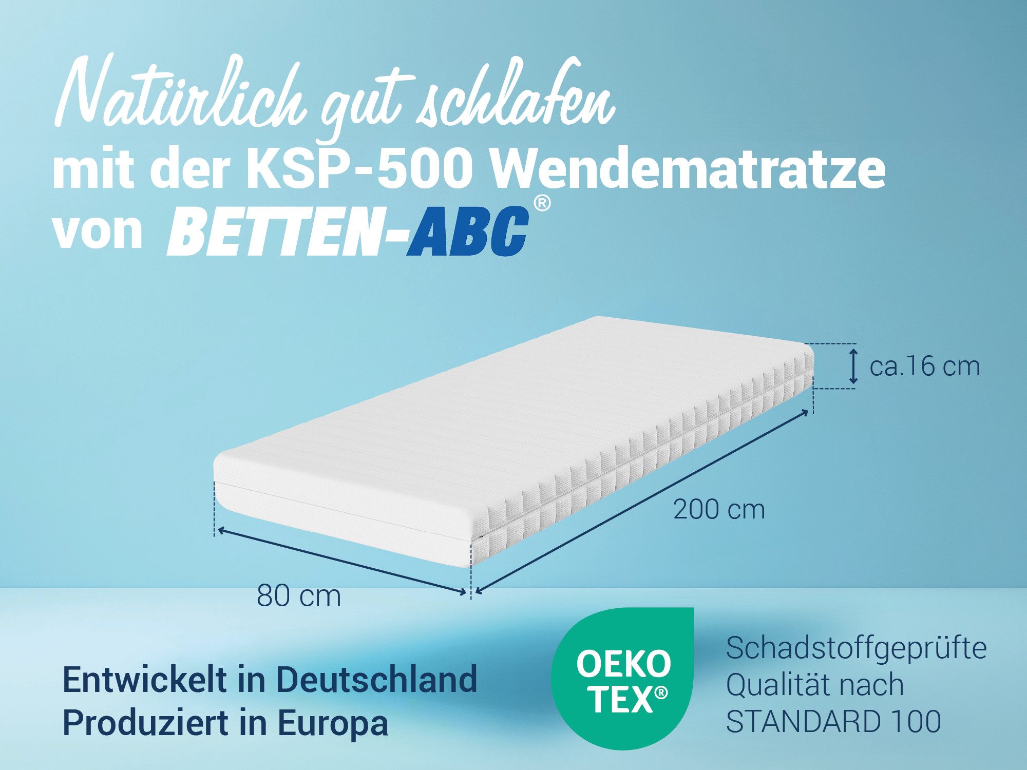 Kaltschaummatratze Betten-ABC KSP-500, 7 Zonen Matratze, 90x200cm, 140x200cm, Betten-ABC, 16 cm hoch