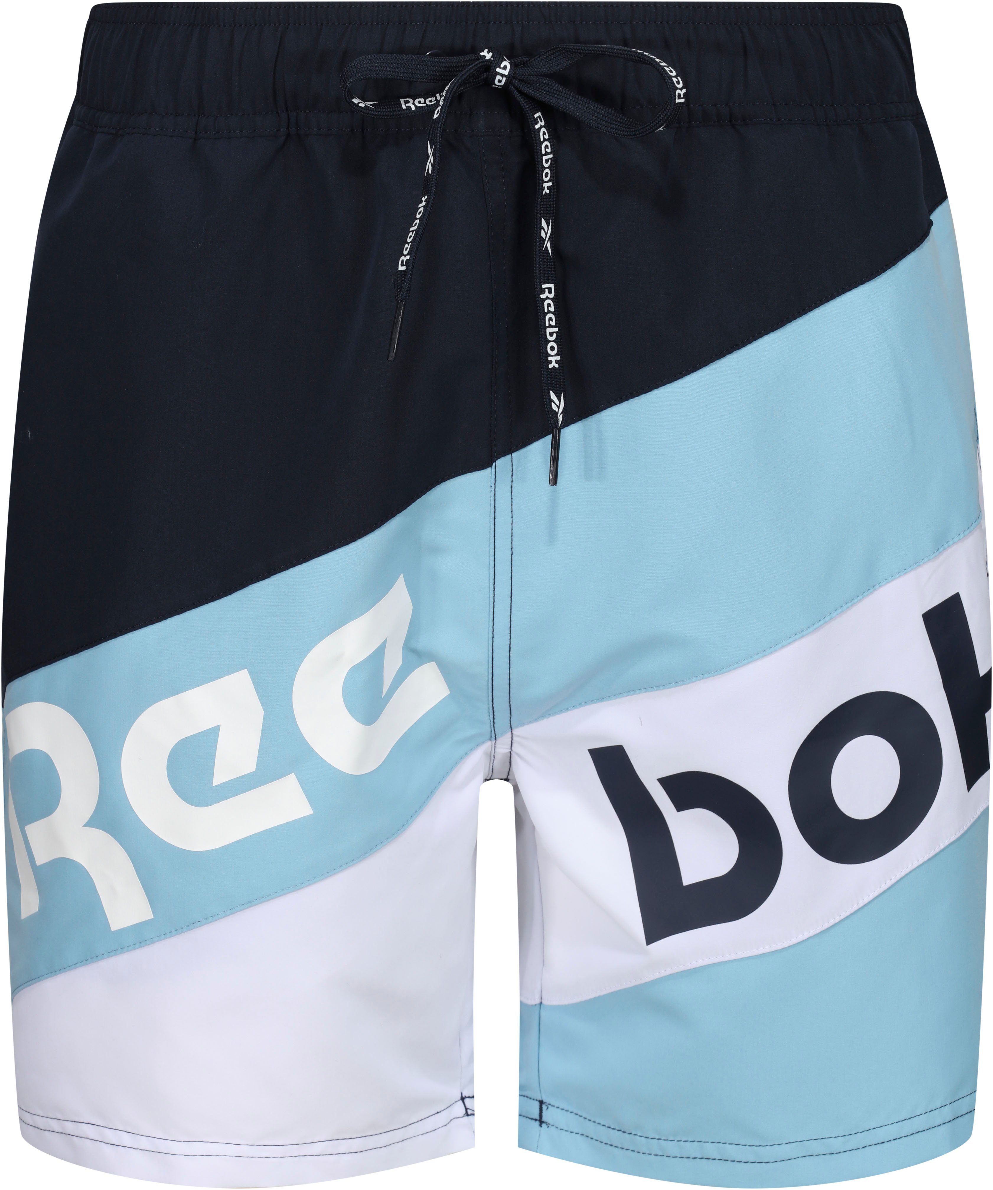 Reebok Badeshorts Ryan (1-St) asymmetrisch gestreift, geteilter Logoschriftzug