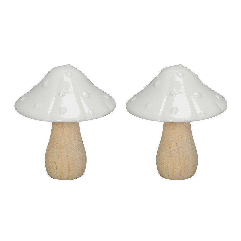 Dekoobjekt 2tlg. Pilz MAGIC natur weiß aus Holz und Porzellan H11cm Dekopilz Herb
