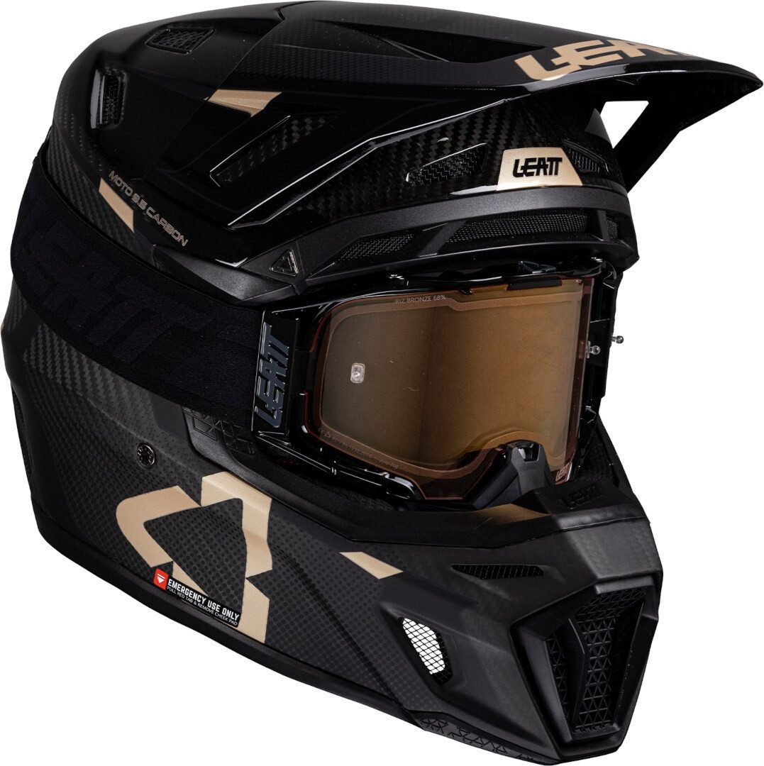 Leatt Motocrosshelm 9.5 Carbon Bronze 2025 Motocross Helm mit Brille, Notfallsystem-Polsterung (EQRS)
