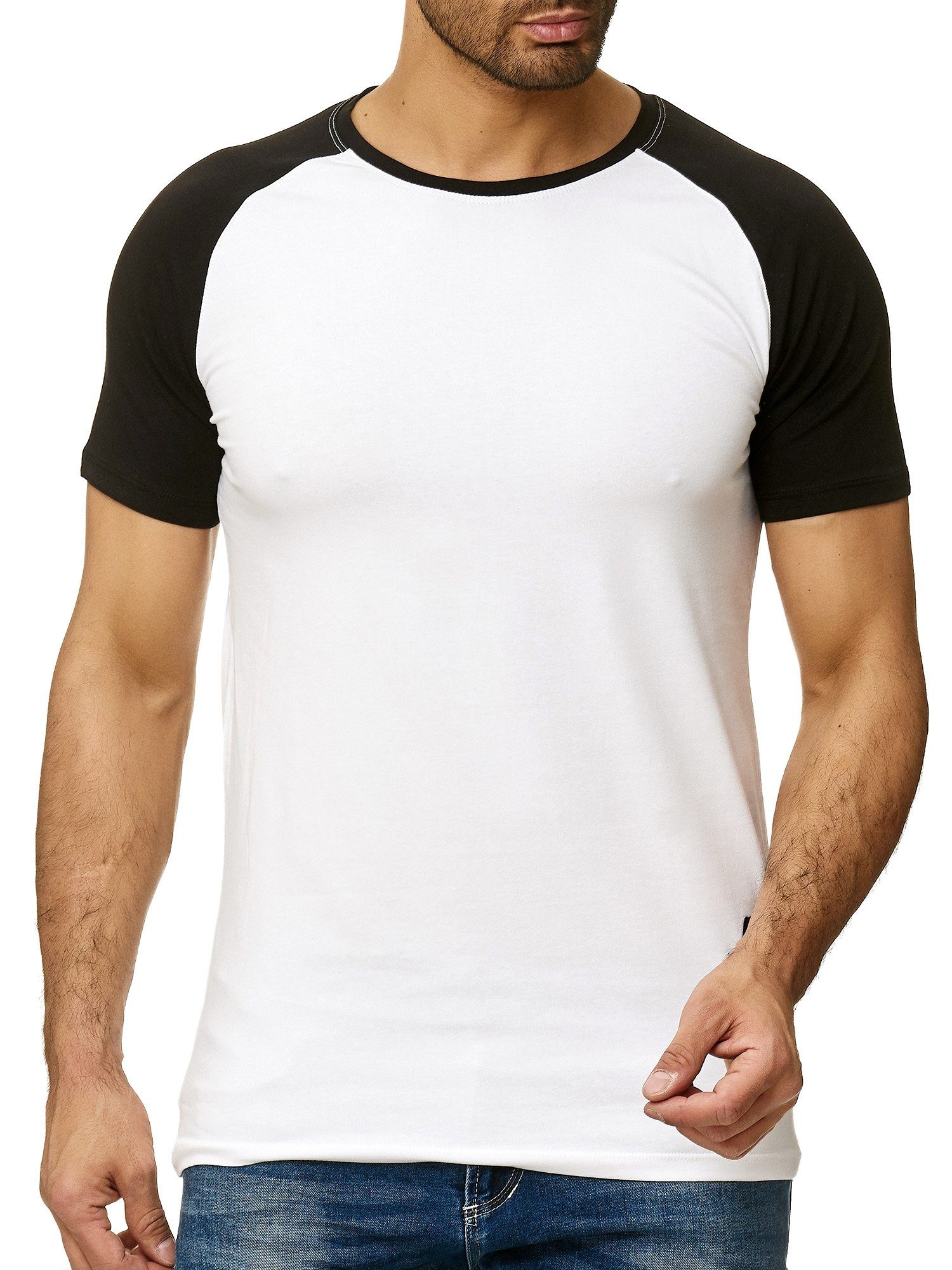 OneRedox T-Shirt 1302C (Shirt Polo Fitness Casual Kurzarmshirt Tee, Freizeit 1-tlg) Weiss Schwarz