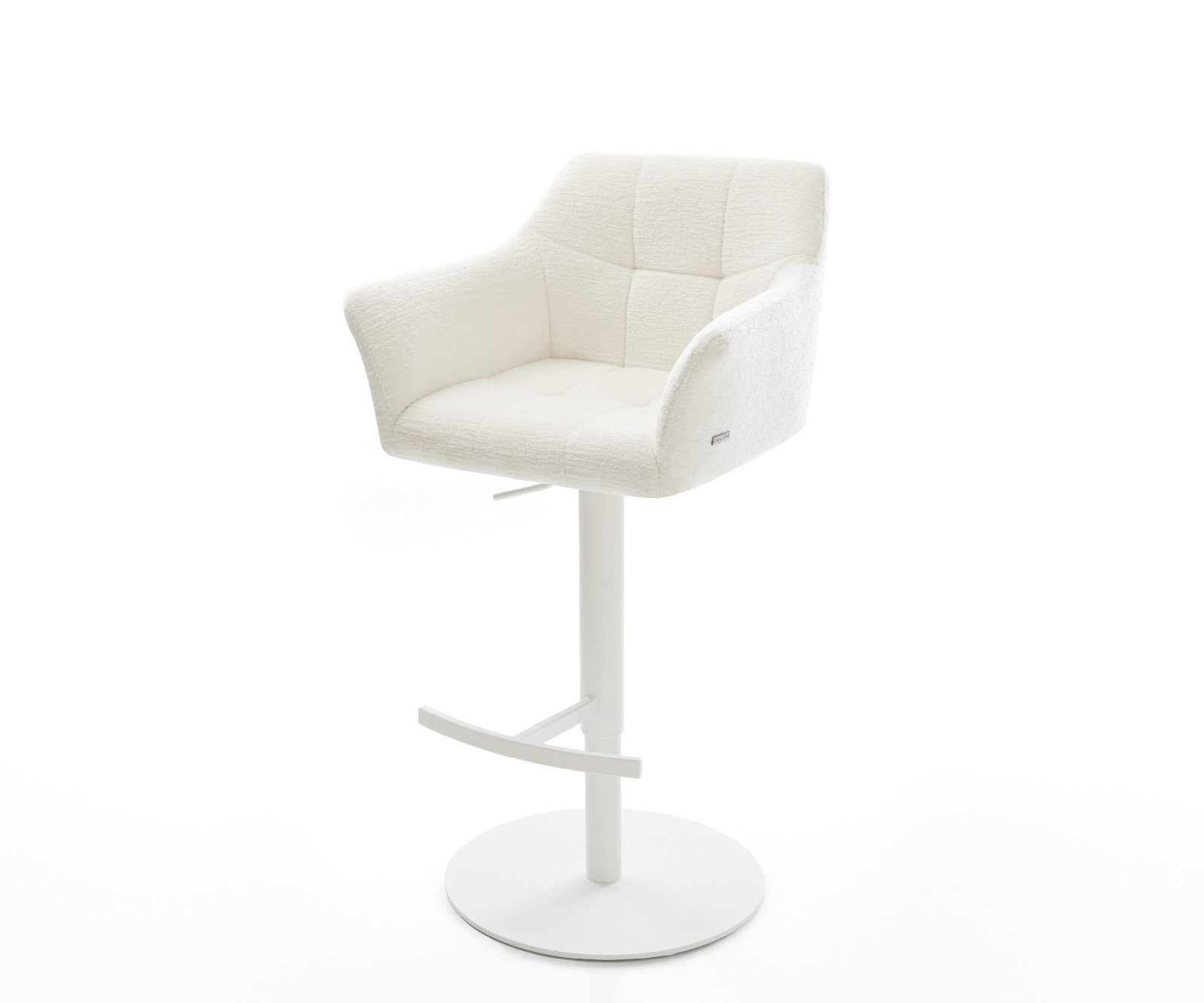 DELIFE Barhocker Yulo-Flex, Drehfuß höhenverstellbar Metall Weiß Bouclé Soft Beige