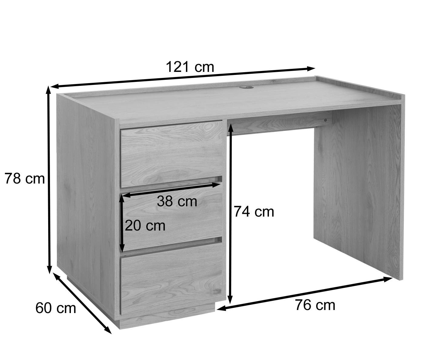 3 kratzfeste MCW Schubladen, Beschichtung MCW-J78-S, Schreibtisch Walnuss-Optik