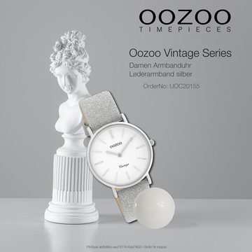 OOZOO Quarzuhr Oozoo Damen Armbanduhr silber Analog, (Analoguhr), Damenuhr rund, mittel (ca. 32mm) Lederarmband, Elegant-Style
