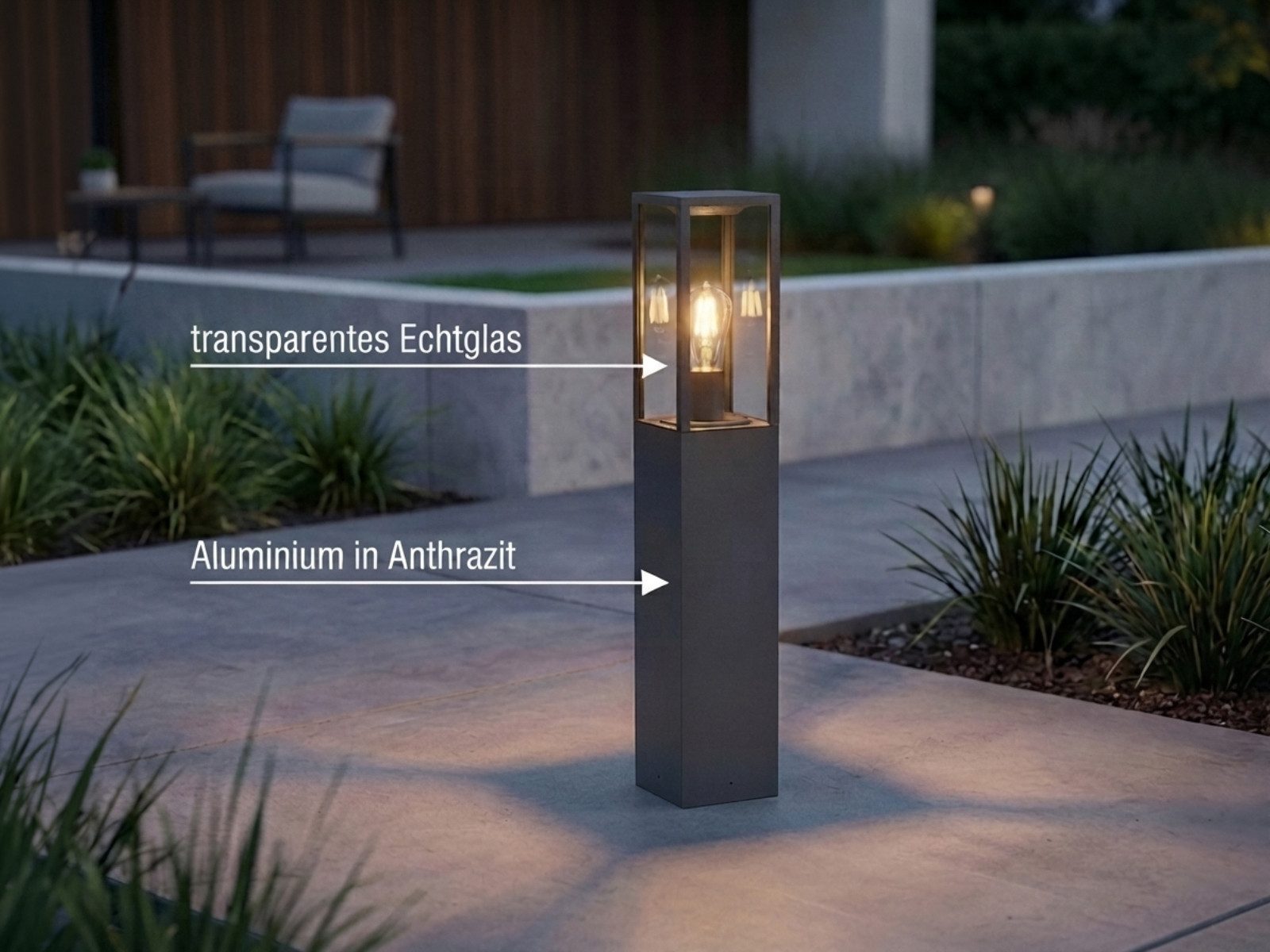 TRIO Leuchten LED Pollerleuchte Aluminium Anthrazit & Glas, Höhe 80cm, LED wechselbar, warmweiß, Garten-Laterne zur Wegbeleuchtung, Außen Gartenlampe inkl. E27 LED