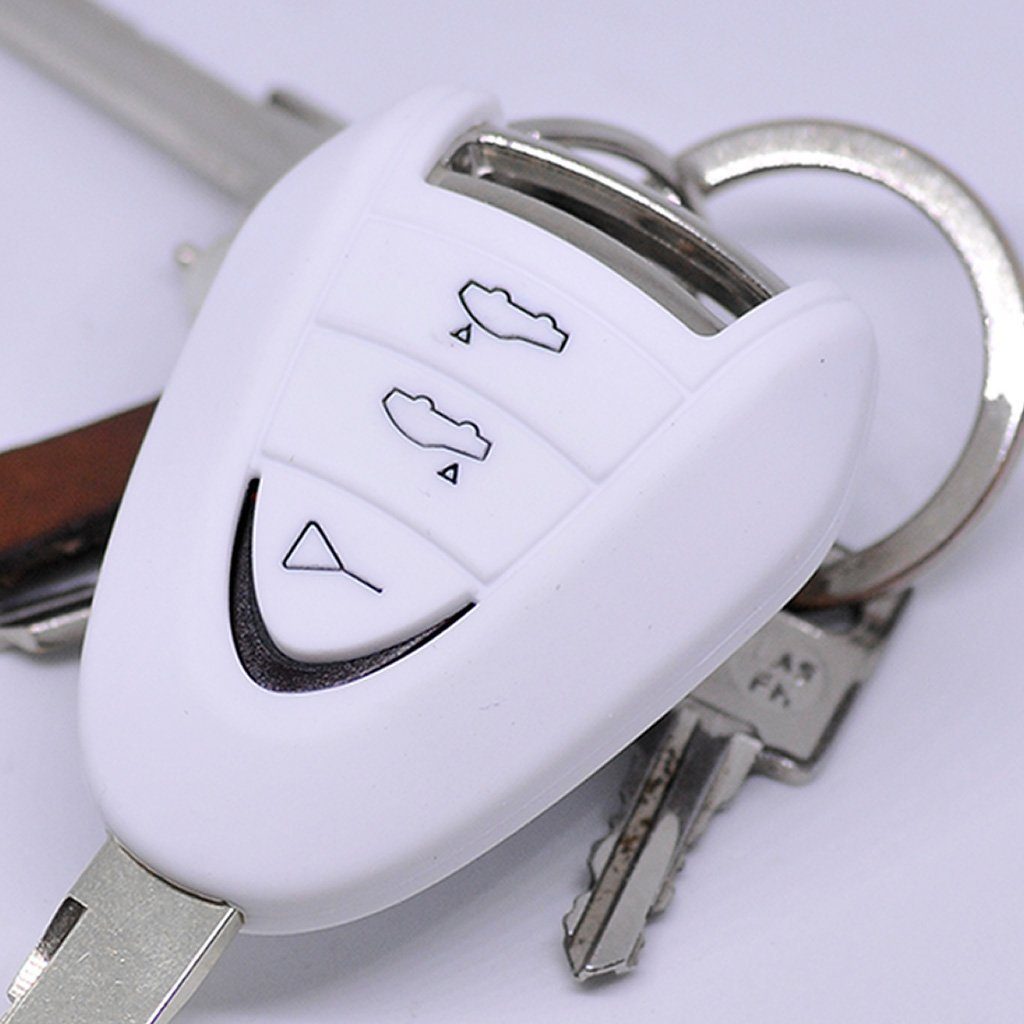 mt-key Schlüsseltasche Autoschlüssel Softcase Silikon Schutzhülle Weiß, für Porsche 911 997 987 Boxster Cayman Funkschlüssel 3 Tasten