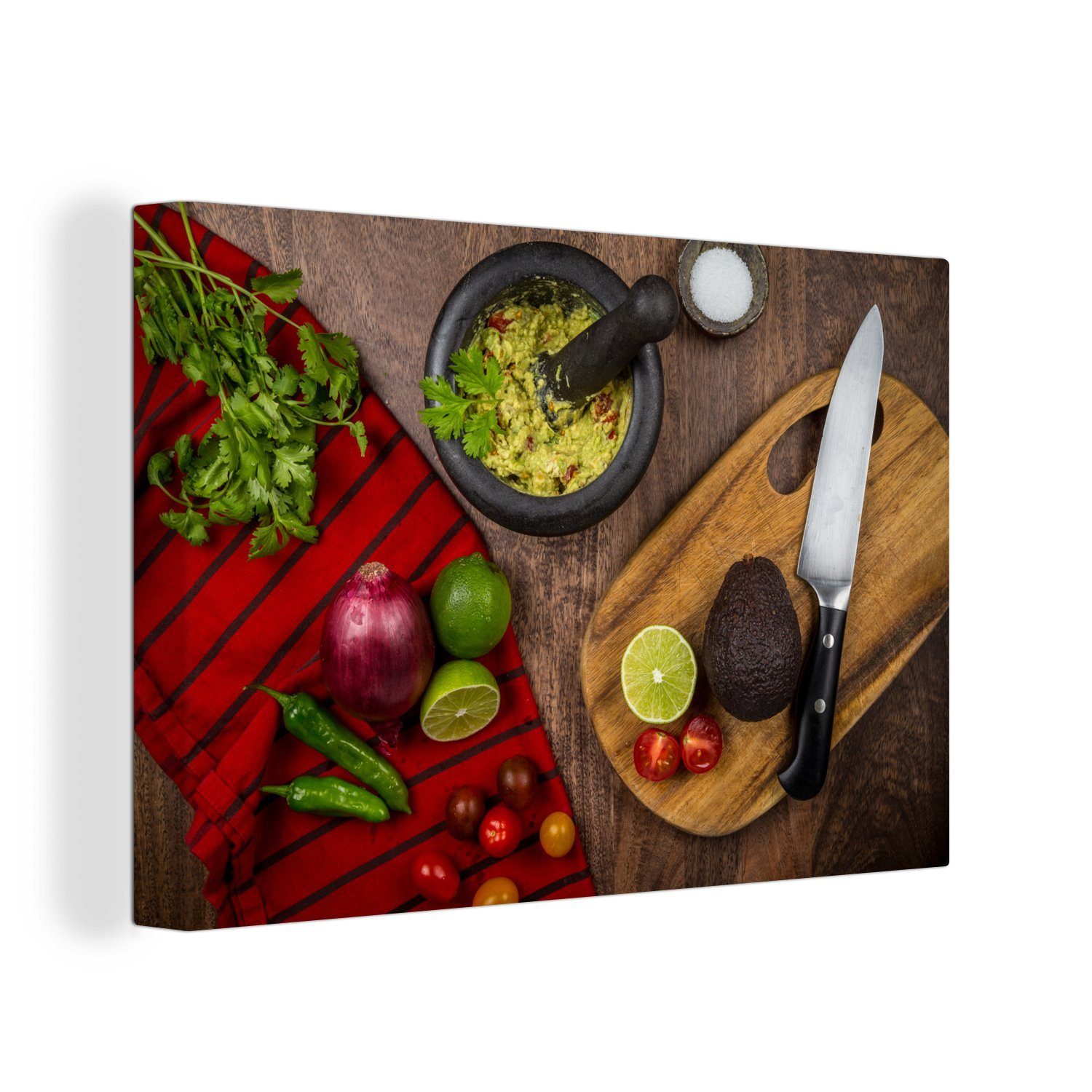 OneMillionCanvasses® Leinwandbild Kräuter und Gewürze, einschließlich Jalapeño-Paprika, (1 St), Wandbild Leinwandbilder, Aufhängefertig, Wanddeko, 30x20 cm