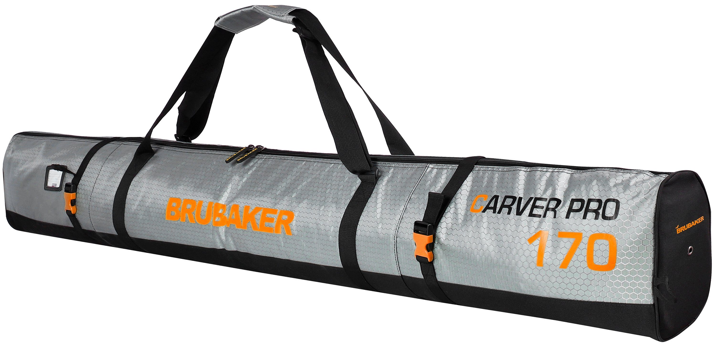 BRUBAKER Skitasche Carver Tec Pro Ski Tasche - Silber Orange (Skibag für Skier und Skistöcke, 1-tlg., reißfest und schnittfest), gepolsterter Skisack mit Zipperverschluss