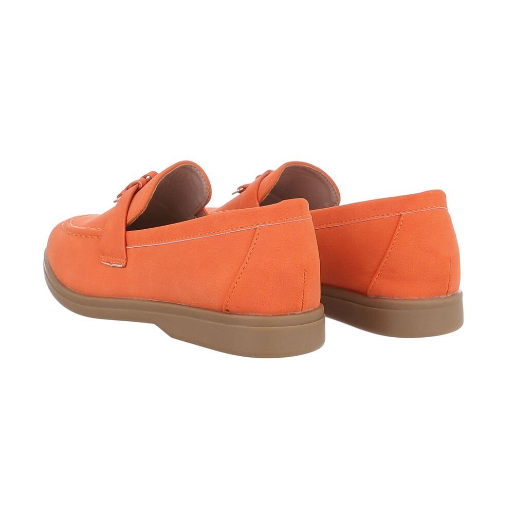 Ital-Design Damen Mokassins Freizeit Slipper Blockabsatz Mokassins in Orange