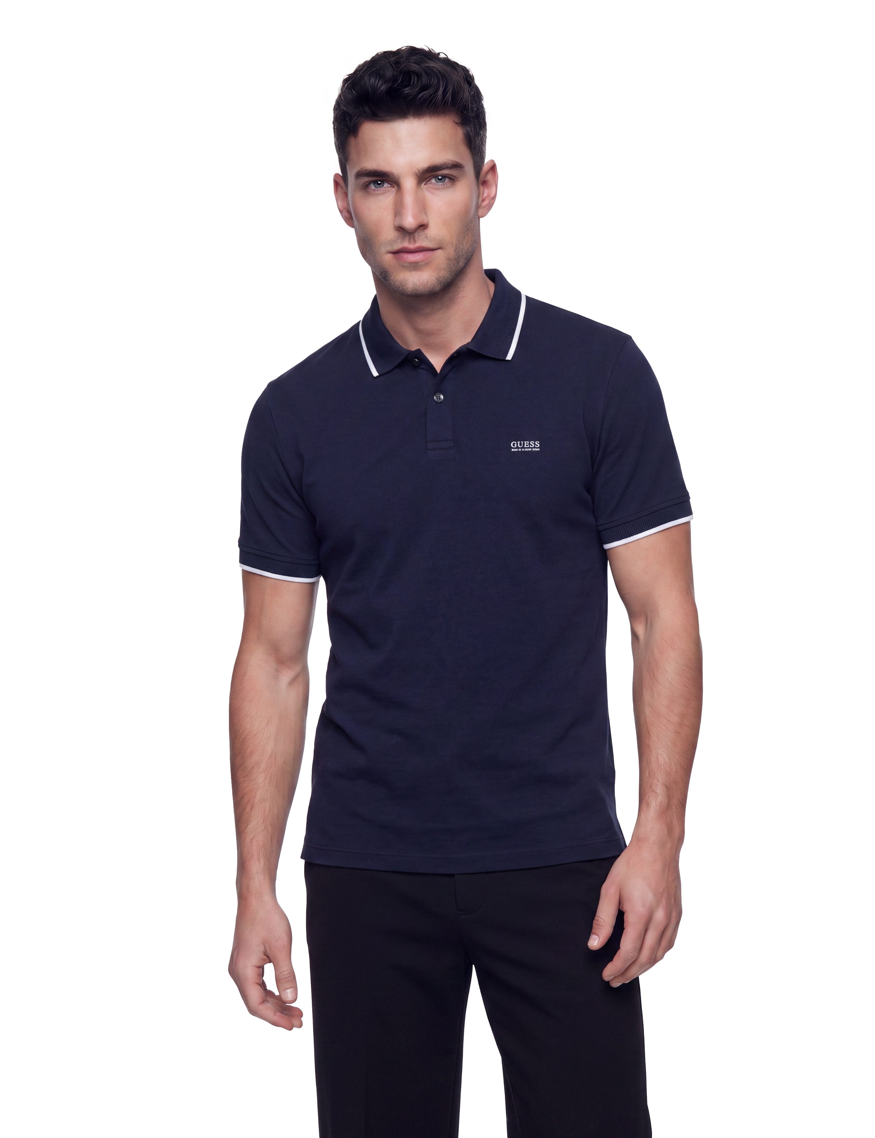 Guess Poloshirt Regular Fit, Baumwoll-Mix, Kontraststreifen