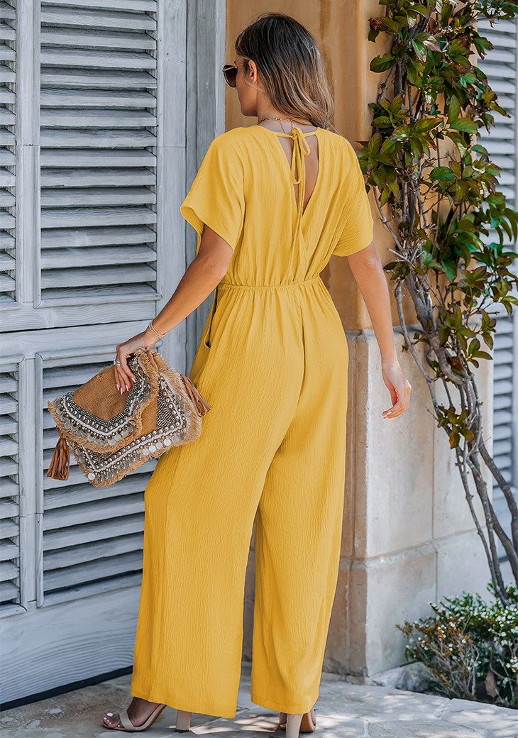 Cupshe Jumpsuit V-Ausschnitt Fledermausärmel weites Bein