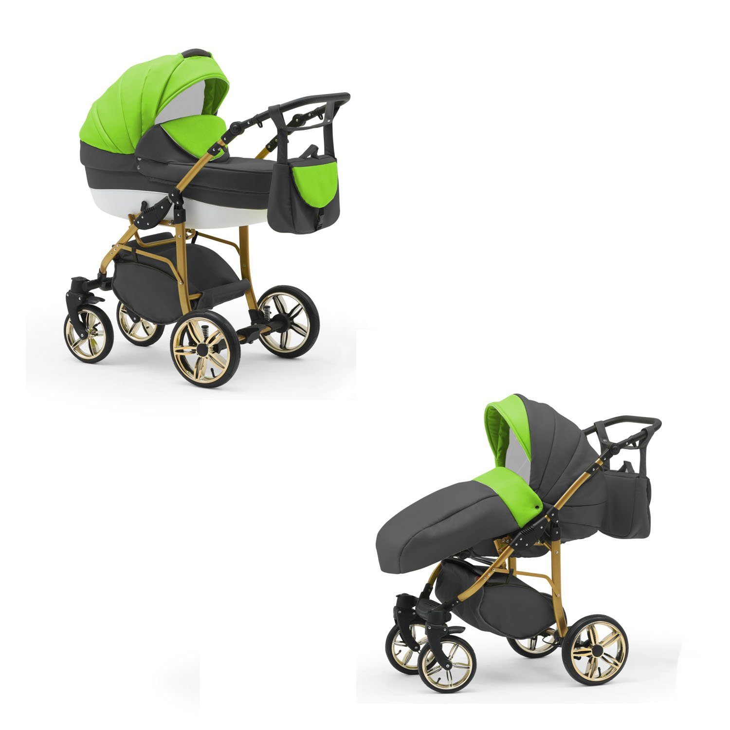 ECO in 2 Gold Farben Grün-Grau-Weiß 13 Kinderwagen-Set 1 - Cosmo 46 - babies-on-wheels in Kombi-Kinderwagen Teile