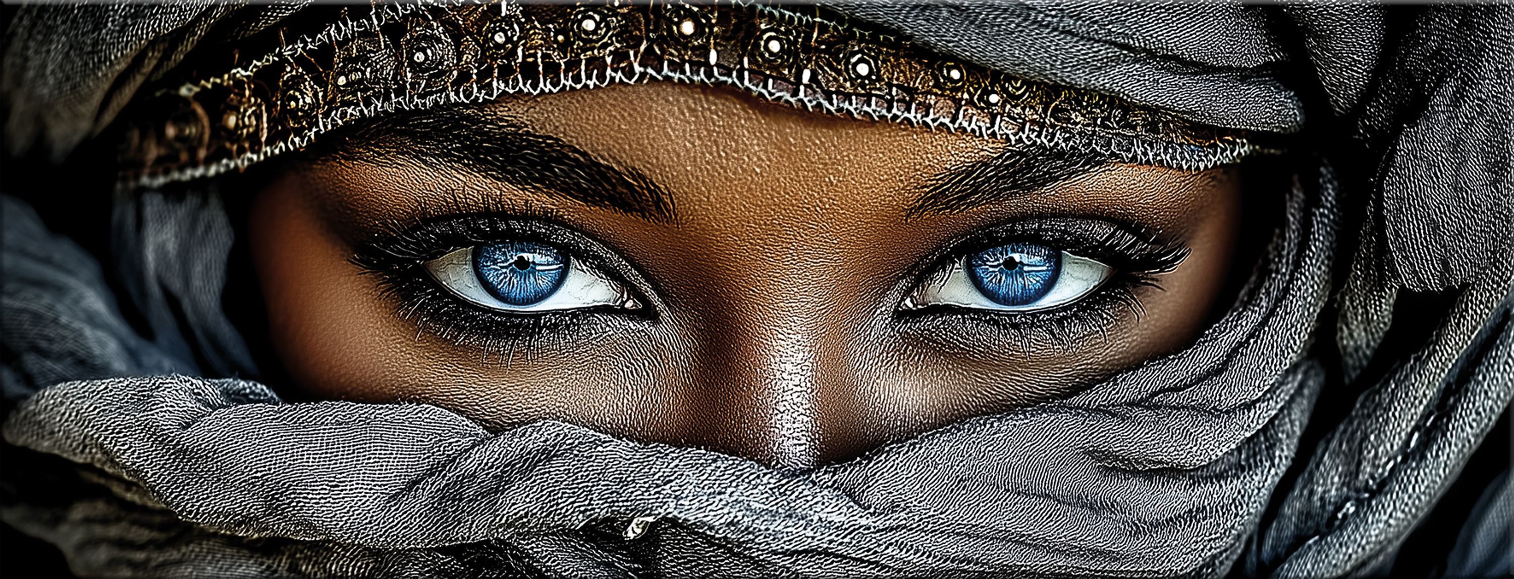 artissimo Glasbild Bild aus Glas 80x30 cm / Wandbild Querformat / Wanddeko modern, Frauen Portrait: weiblicher Tuareg
