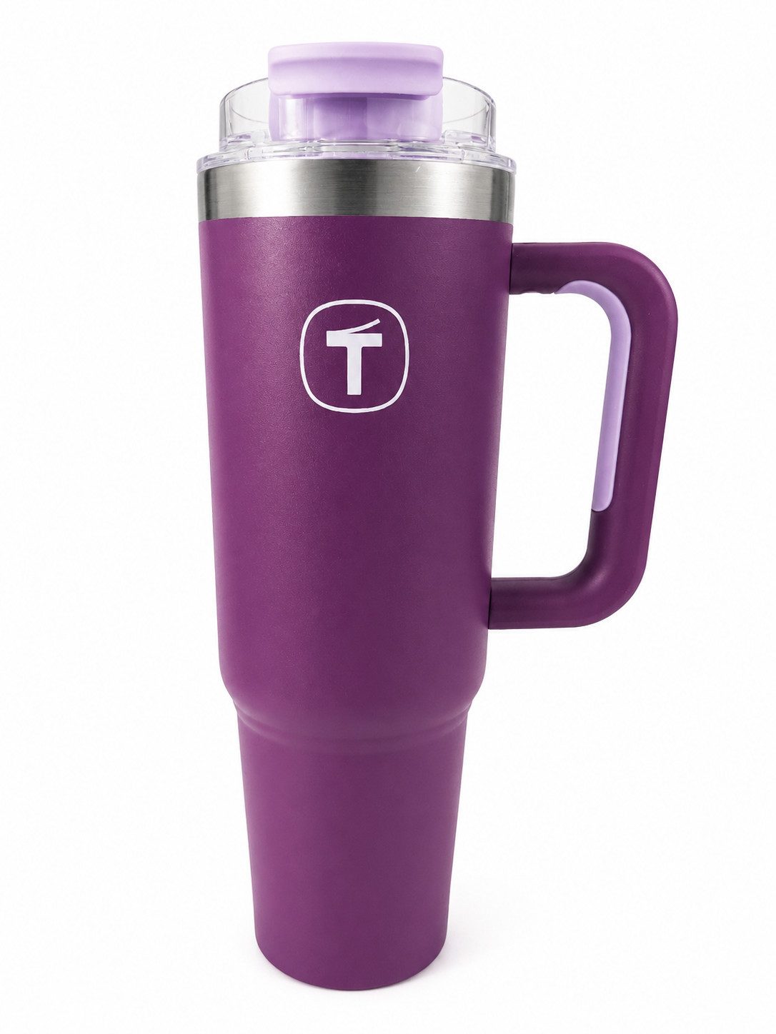 TUPPERWARE Trinkflasche TUPPERWARE Tumbler 1,1 L pflaume mit Strohhalm und Henkel