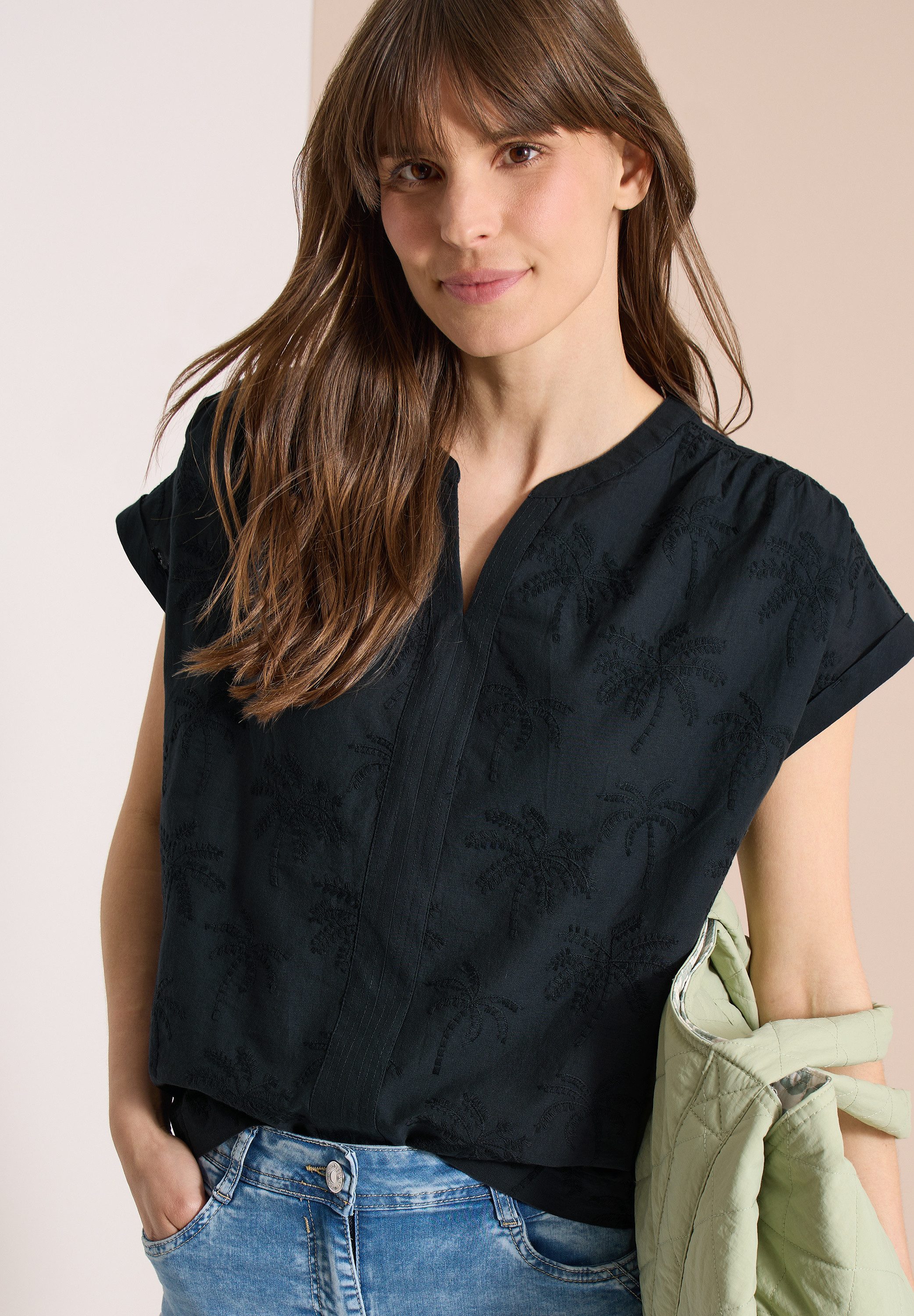 CECIL Kurzarmbluse Sommerbluse mit Embroidery