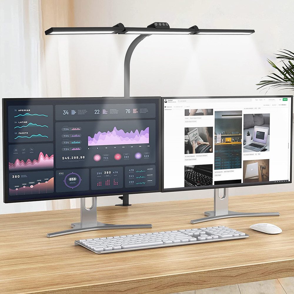 Sunicol Schreibtischlampe LED Dimmbare Augenschutz tageslichtlampe mit 5 Farbmodi,Timer, 75cm, LED fest integriert, Touch-Steuerung, Memory-Funktion,24W, Monitor Lampe mit Klemme