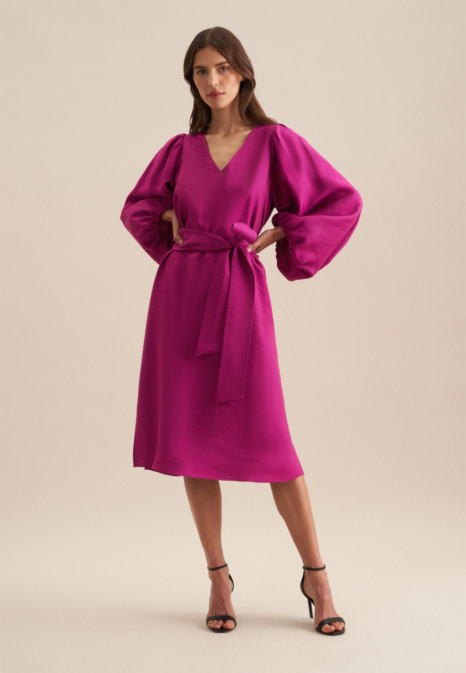 seidensticker Sommerkleid Schwarze Rose Langarm V-Neck Uni