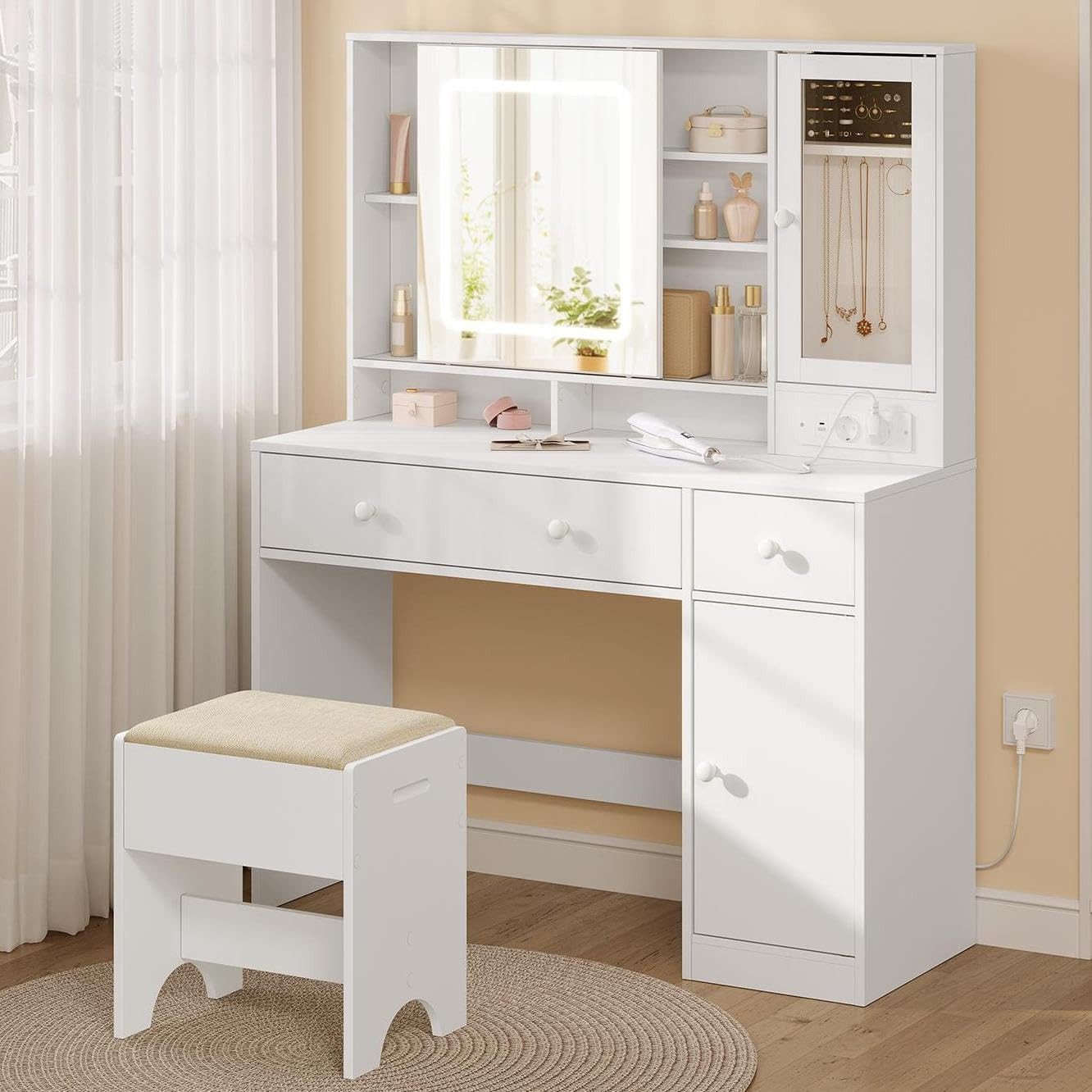 Woltu Schminktisch (1-St), mit Beleuchtung, Hocker, Mobiler Spiegel und Ste günstig online kaufen