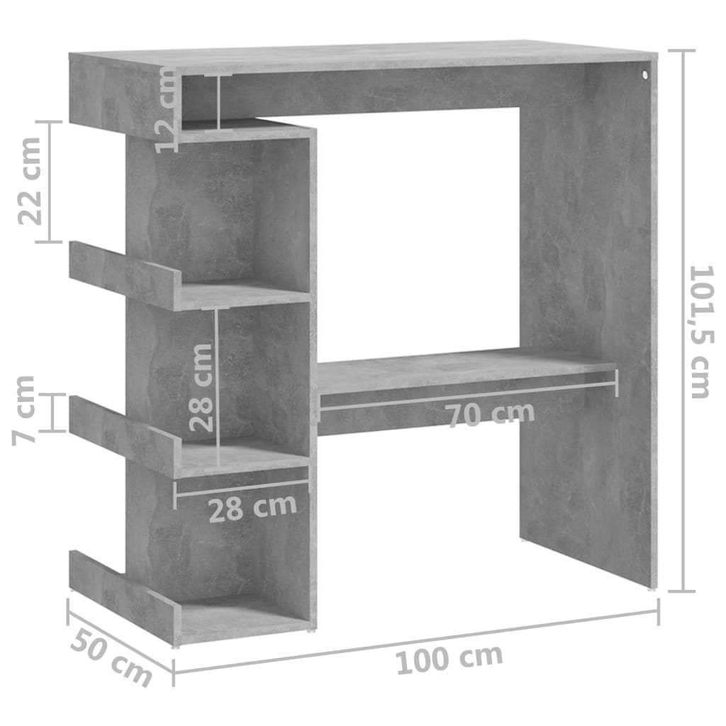 Betongrau (1-St) Esstisch mit 100x50x101,5 vidaXL Regal cm Holzwerkstoff Betongrau | Bartisch Betongrau